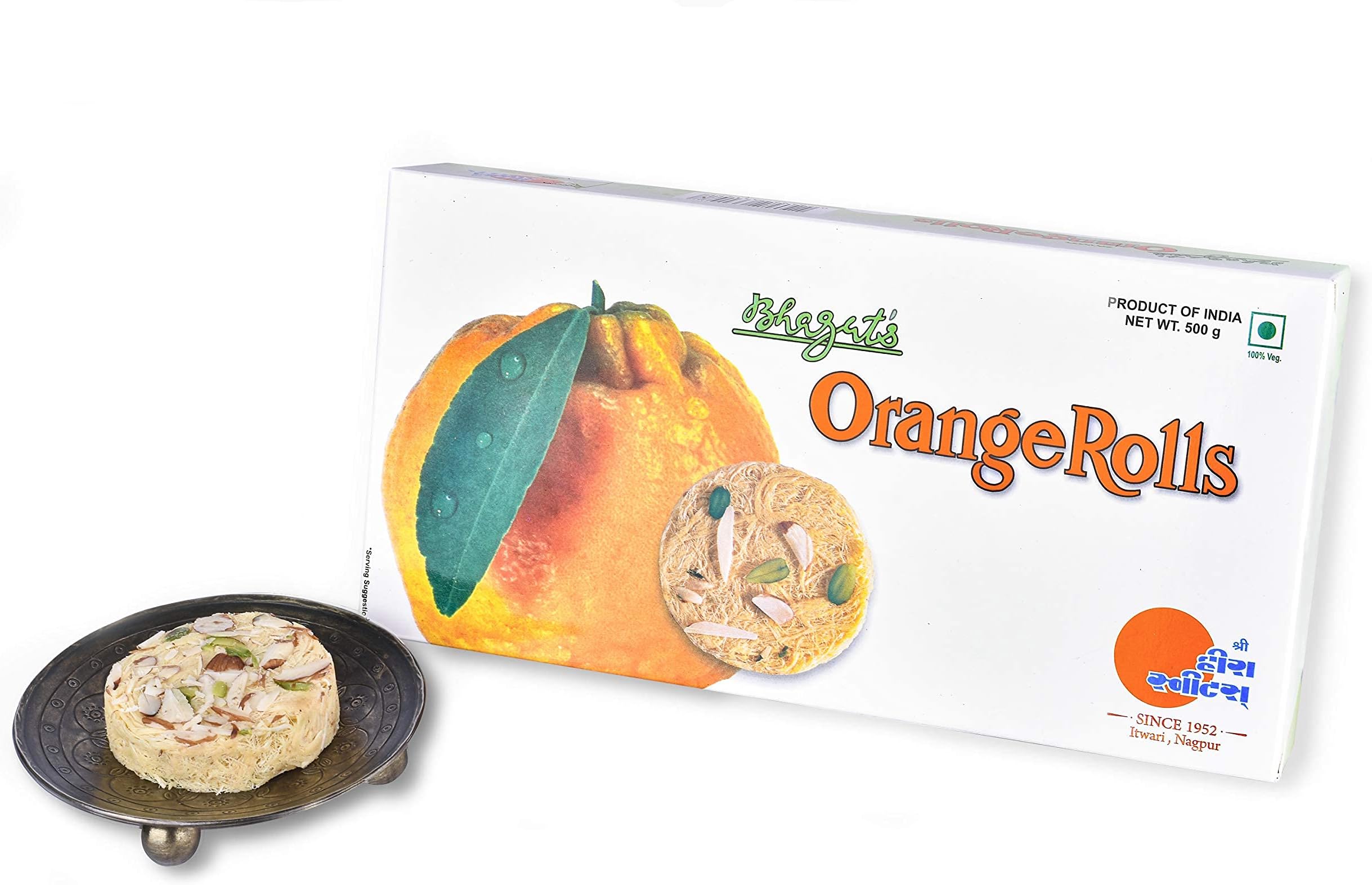 Nagpur’s Famous Heera Sweets Bhagat’s Son Roll Orange Flavoured 500g | Almond & Pistachio Garnished Soft Flaky Mithai Box | Preservative-Free Festive Sweet