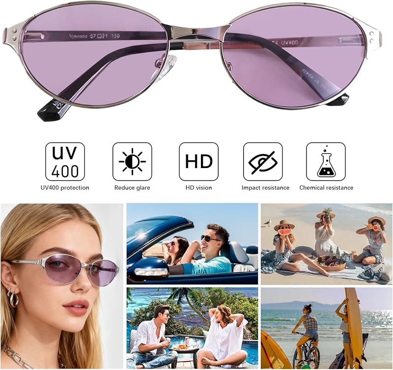 Vylenxio Retro Oval Sunglasses UV400 – Adjustable skin friendly nose pads