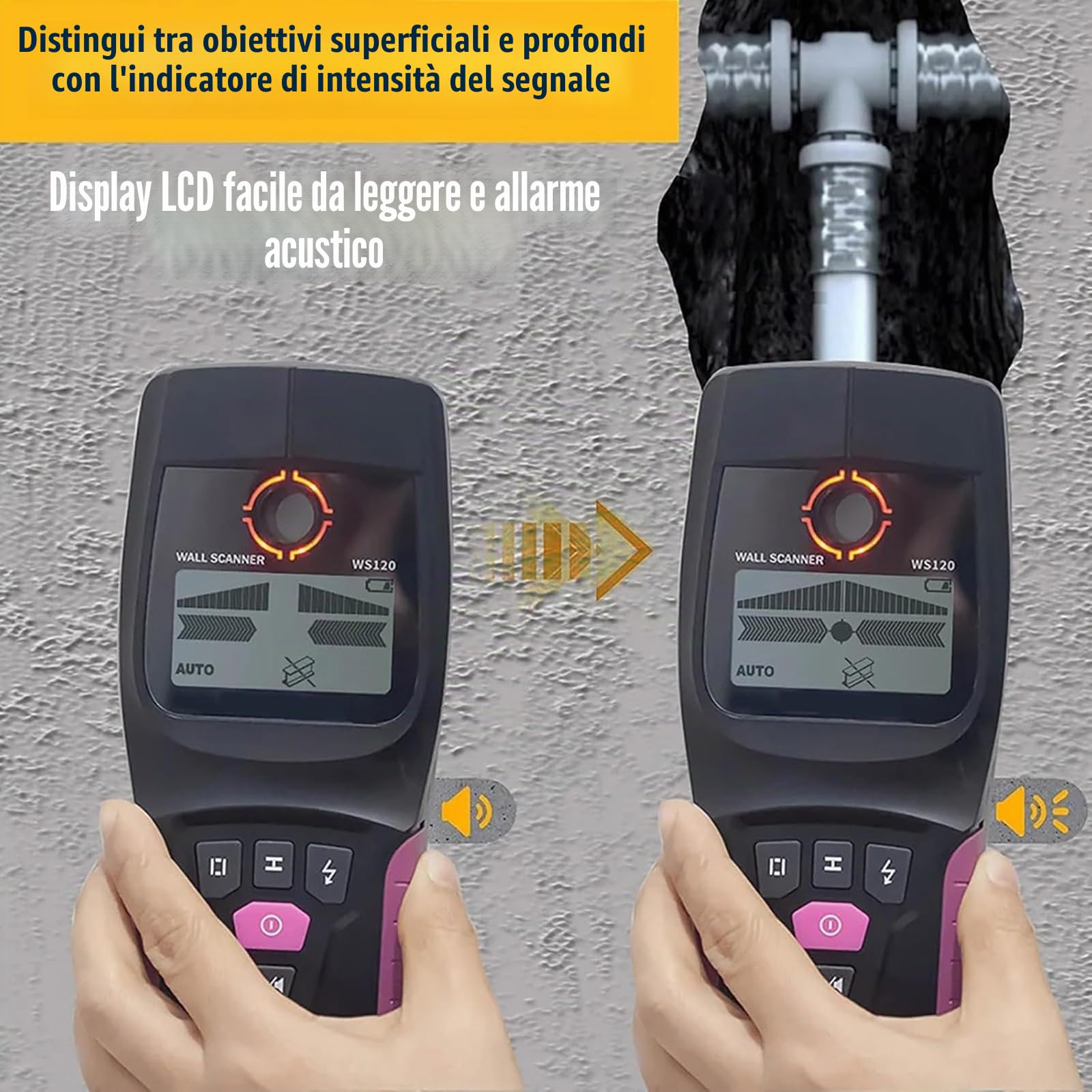 Scanner da Parete Multifunzionale, rilevatore di pareti, rilevatore di Metalli per Tubi dell'Acqua in PVC, per rilevare Cavi Metallici, Legno e CA nascosti nel Muro
