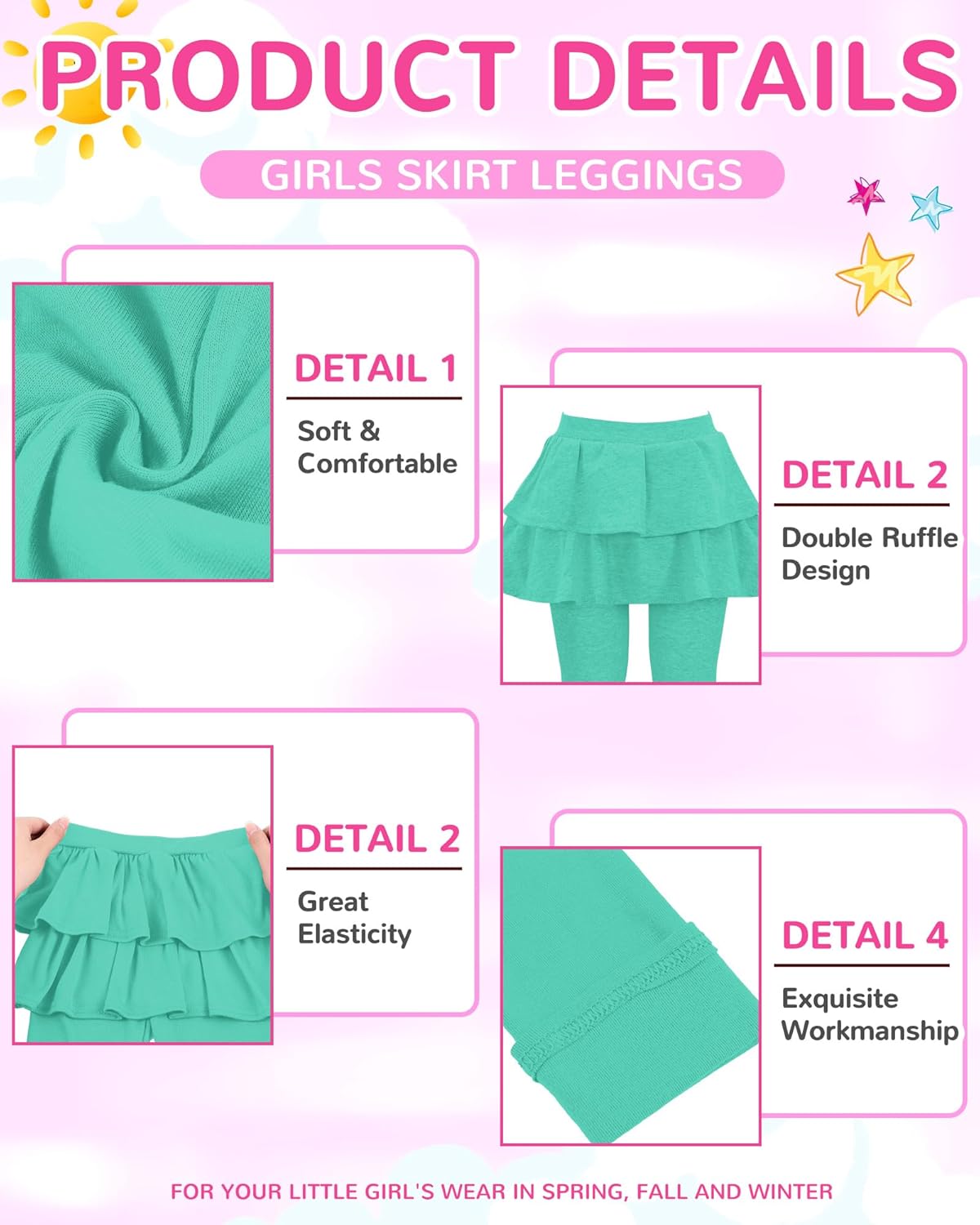Taiyin 5 Pack Girls Leggings with Skirt Kid School Uniform Skirt Pants Ruffle Tutu Leggings for Winter Warm Clothes 4-12 Year - Image 2