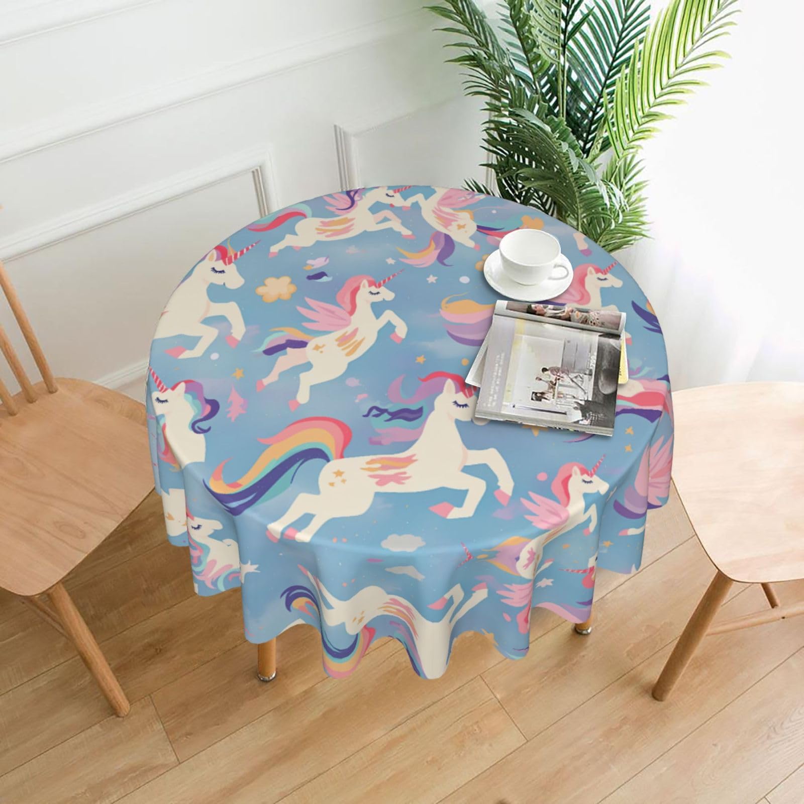 MROWYC Rainbow Pegasus Printed Practical Round Tablecloth, Durable, Suitable for Home, Restaurant, Hotel, Gathering, and Decorative Table Covers