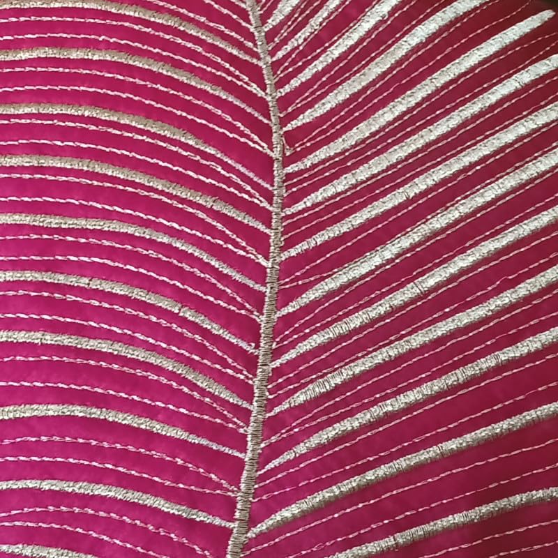 Image of Fab Nation Polyester Fabric Pink Decorative Cushion Covers with Golden Zari Leaf Embroidered Set of 5 for Home Decor | Throw /Pillow Cover 16x16 inches for Bedroom Sofa
