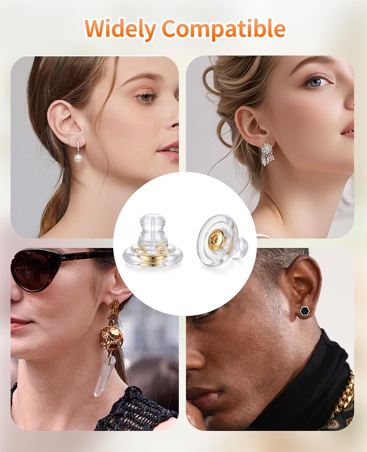 50PCS 18K Gold Earring Backs for Studs, Soft Replacement Earrings Backings for Droopy Ears