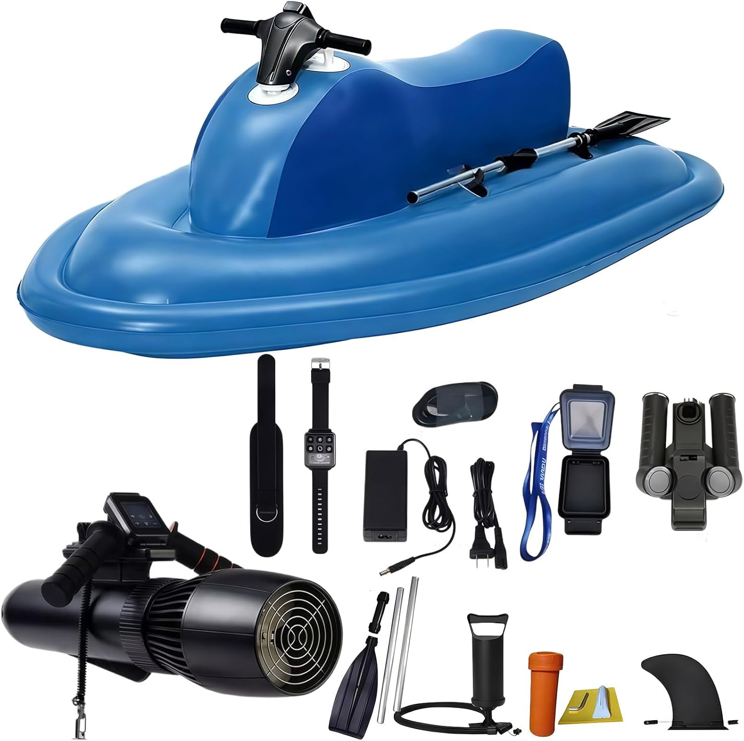 500W Electric Underwater Scooter Jet Ski,Inflatable Jet Boat with Motor and Paddle,9-Speed,3-9km/H Speed, 130min Runtime,10000mah Battery,for Pool Lake Ocean Sea Blue