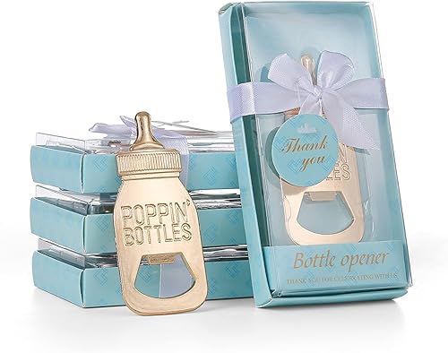 Paquete de 18 abridores de botellas para recuerdos de baby shower, regalos de devolución de fiesta, abrebotellas con exquisita caja de recuerdos