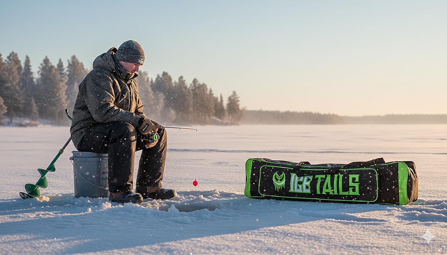 ICE Fishing Rod Tackle Bag Ice Tails Soft Sided Traveling Case Box Water Proof Bottom Multi Use Storage tungsten Jig Rod and Reel Combo Tip Up Gloves (Green)