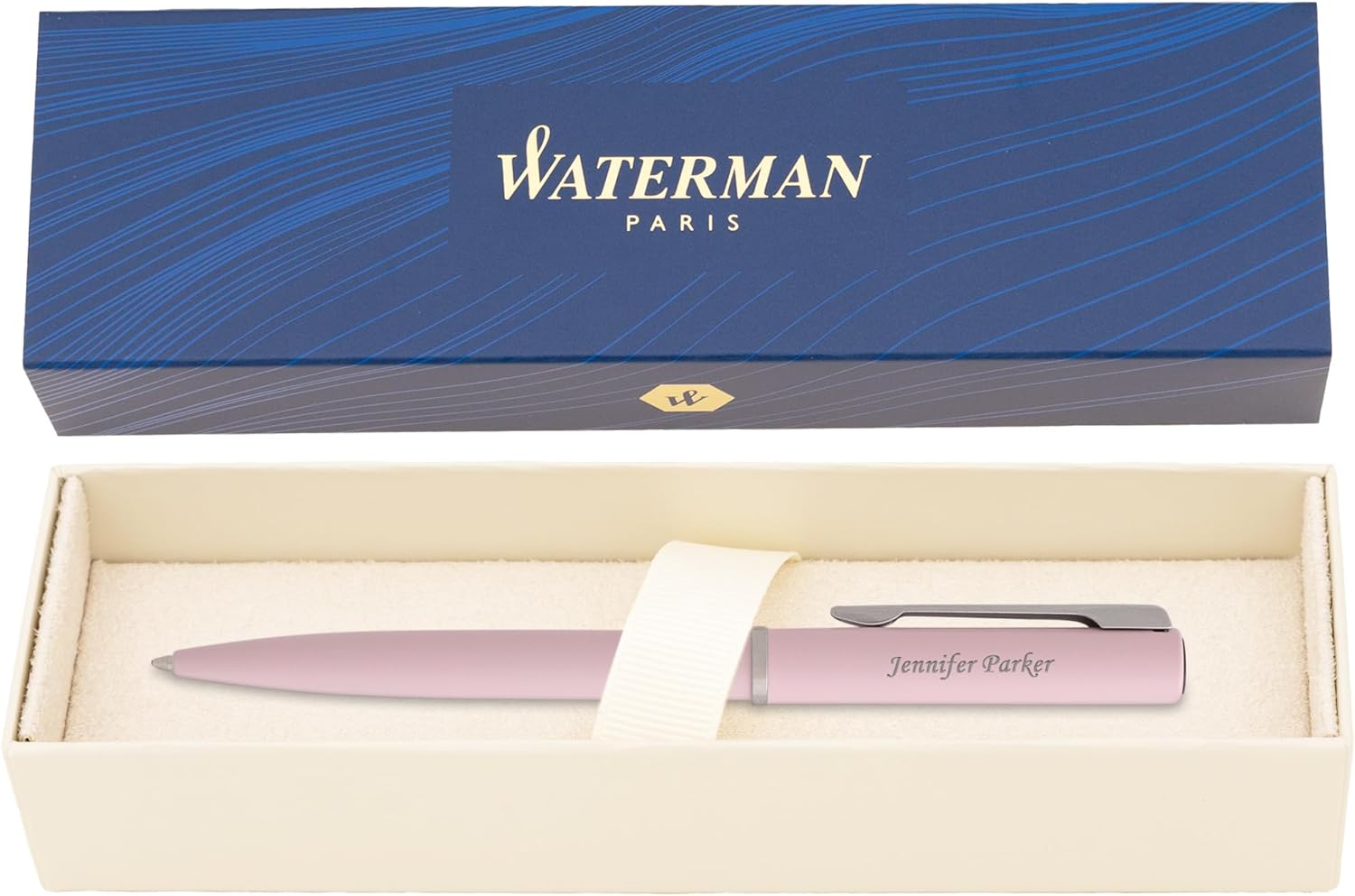 Dayspring Pens Personalized Waterman Allure Ballpoint Pen – Pastel Pink with Chrome Accents | Luxury Engraved Pen with Custom Engraving | Customized Pens Gift for Men, Women, Students, Blue Ink