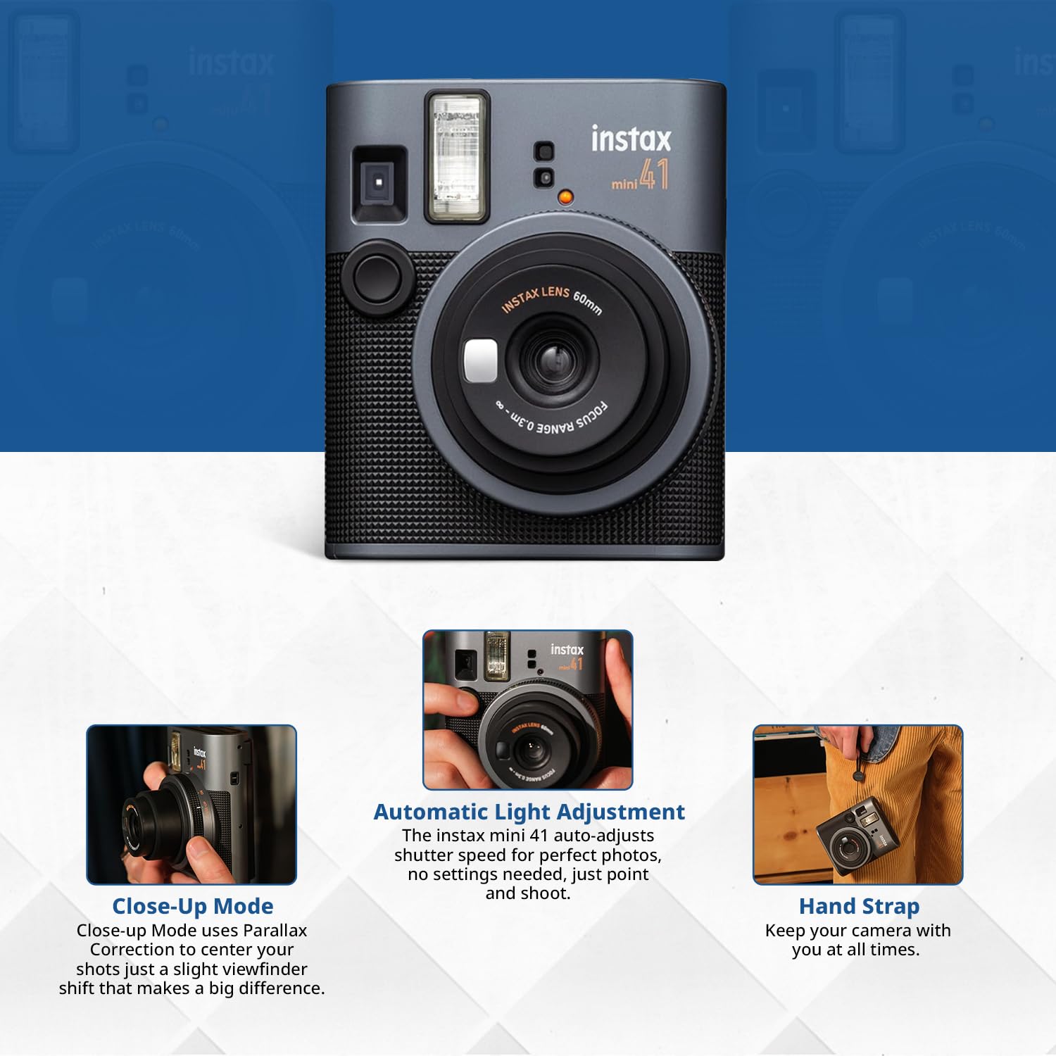 FUJIFILM Mini 41 Instant Film Camera Bundle – Instant Photo Camera with Fujifilm Mini Film (20 Sheets), Photo Album, Batteries, Cleaning Cloth & Accessories – Great Gift for Kids, Teens & Beginners