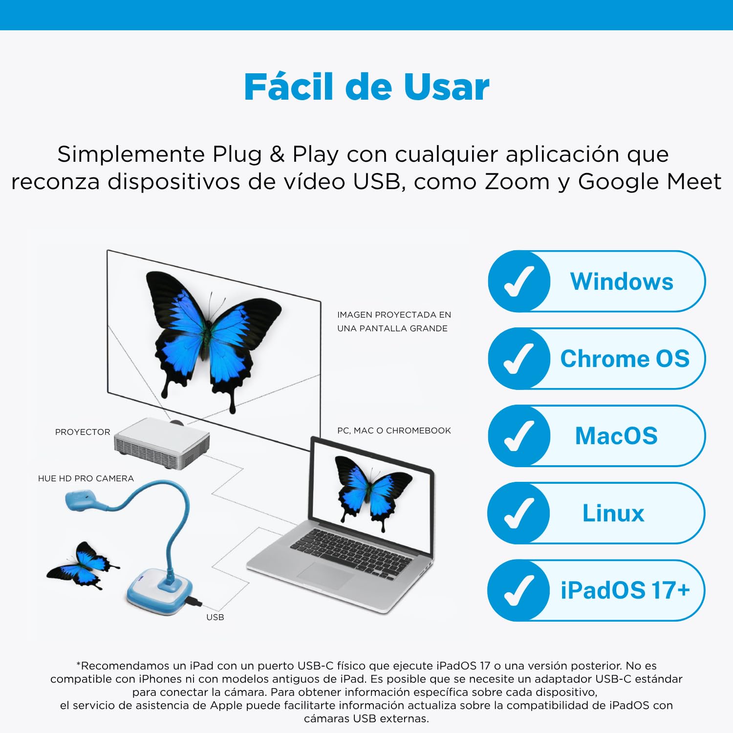 HUE HD Pro Cámara de Documentos USB Flexible Azul