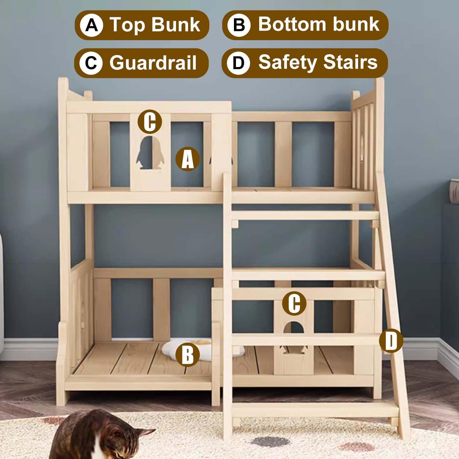 YOU AI PET 木製2段ペットベッド 階段付き Amazon | ペット用2段ベッド 2匹の犬用の2段式ペット用ベッド（ベッド