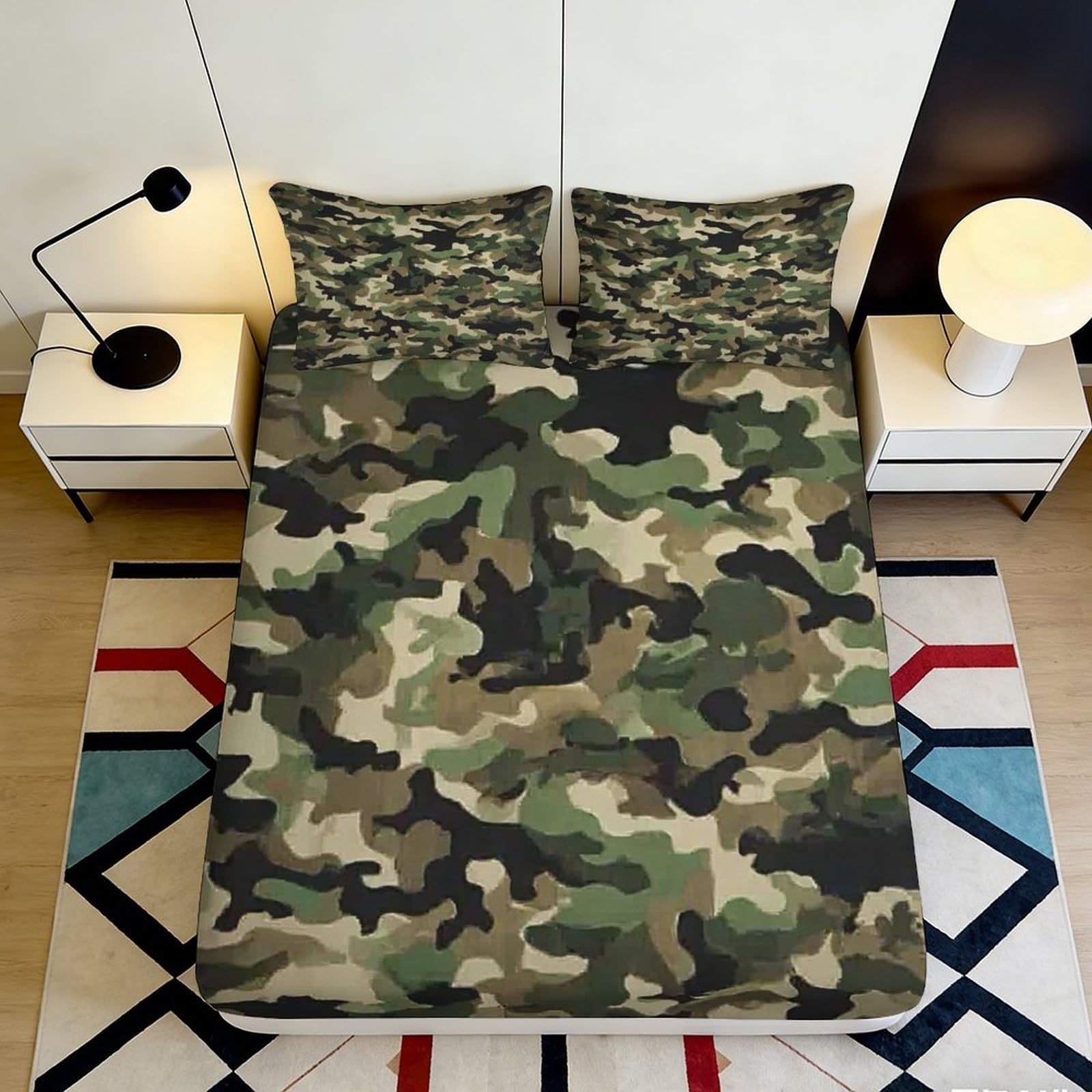3D Printed Camouflage Fitted Sheet Microfiber Soft Breathable Army Green Mattress Cover for Bedroom Dorm Decor 90x200x25cm