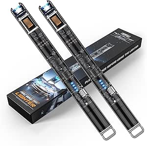 KTEBO® 2 Pack Electric Candle Lighters - 7.4 inch Long USB Rechargeable Plasma Arc Lighter with Safety Lock, Windproof &amp; Flameless Lighter for Scented Candles, Grill, Camping - See-Through Tech Design