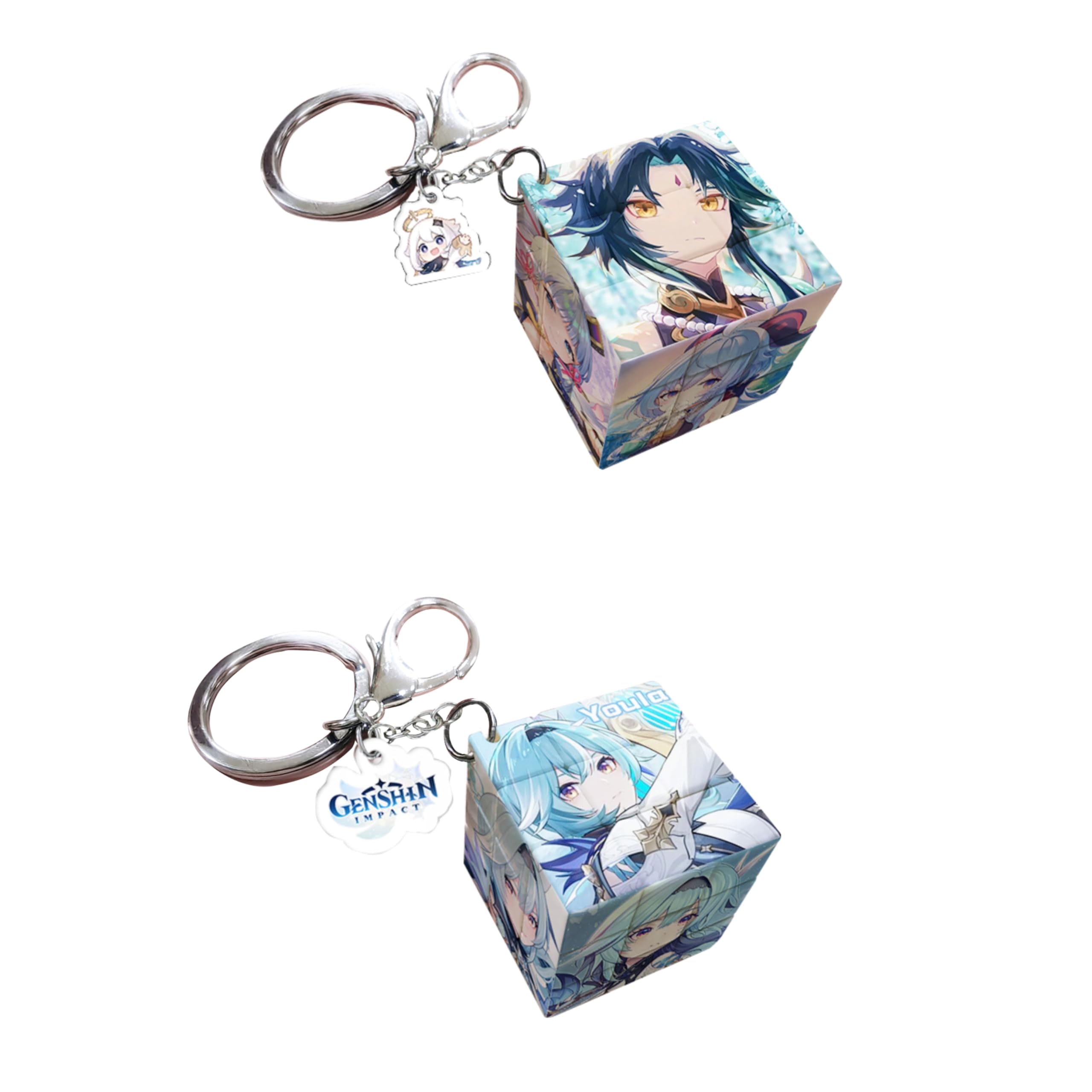 XUBWVWGenshin Creative Magic Puzzle Cube Cute Keychains Ornament Pendant Doll Bag Car Charm Pendant Silicone Keyring Gift