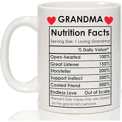 Breezy Valley Grandma Mug, Christmas Gifts for Grandma - Grandma Gift from Grandkids Grandchildren, Best Gift for Grandmother - Funny Nutrition Facts Coffee Mug, White 11oz