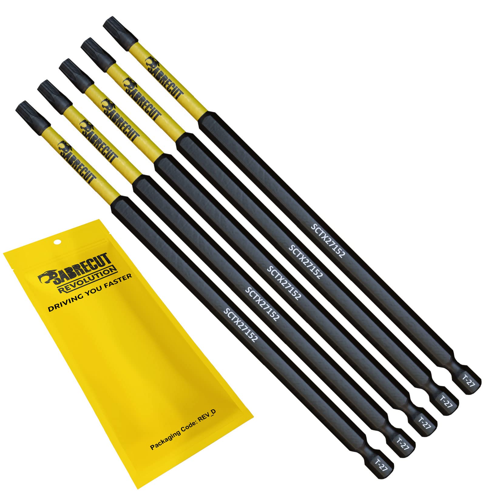 Sabrecut 5 X Sctx27152_5 152Mm T27 Tx27 Magnetic Impact Screwdriver Driver Bits Set Torx Heavy Duty