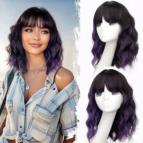 Miniatura 8 de Nnzes Peluca rubia con flequillo para mujer, longitud al hombro, ondulada, encantadora, pelucas sintéticas con cabello rizado natural resistente al