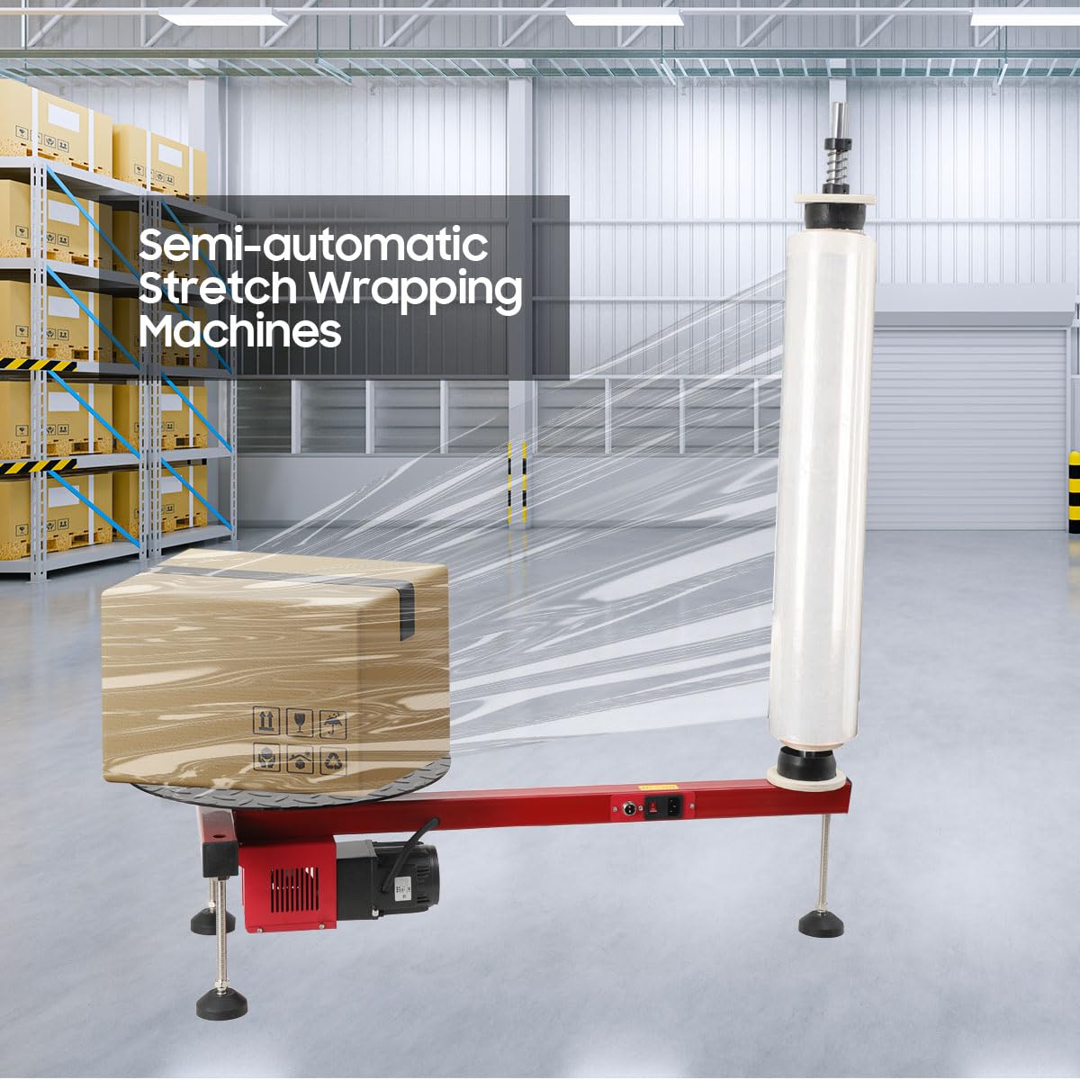 Lfhelper Electric Stretch Film Wrapping Machine Dispenser Tools 110V 25W Pallet Packing Machine Pallet Stretch Wrapper Semi-Automatic Wrap-Around Film Baler Load Max 100kg