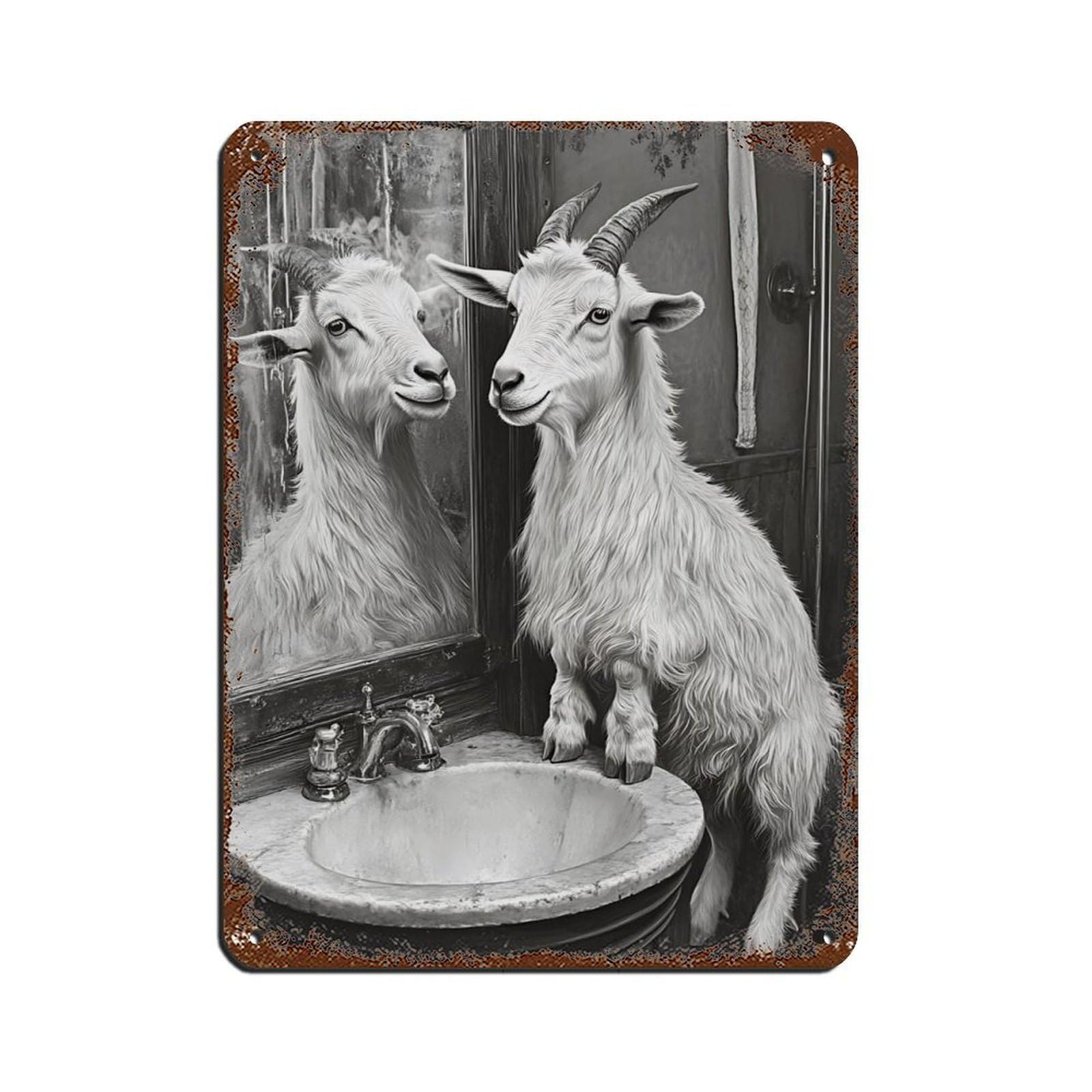 Whimsical Goat Bathroom Decor Tin Sign Vintage Metal Pub Club Cafe Bar Home Wall Art Decoration Poster Retro 12x16inch(30x40cm)