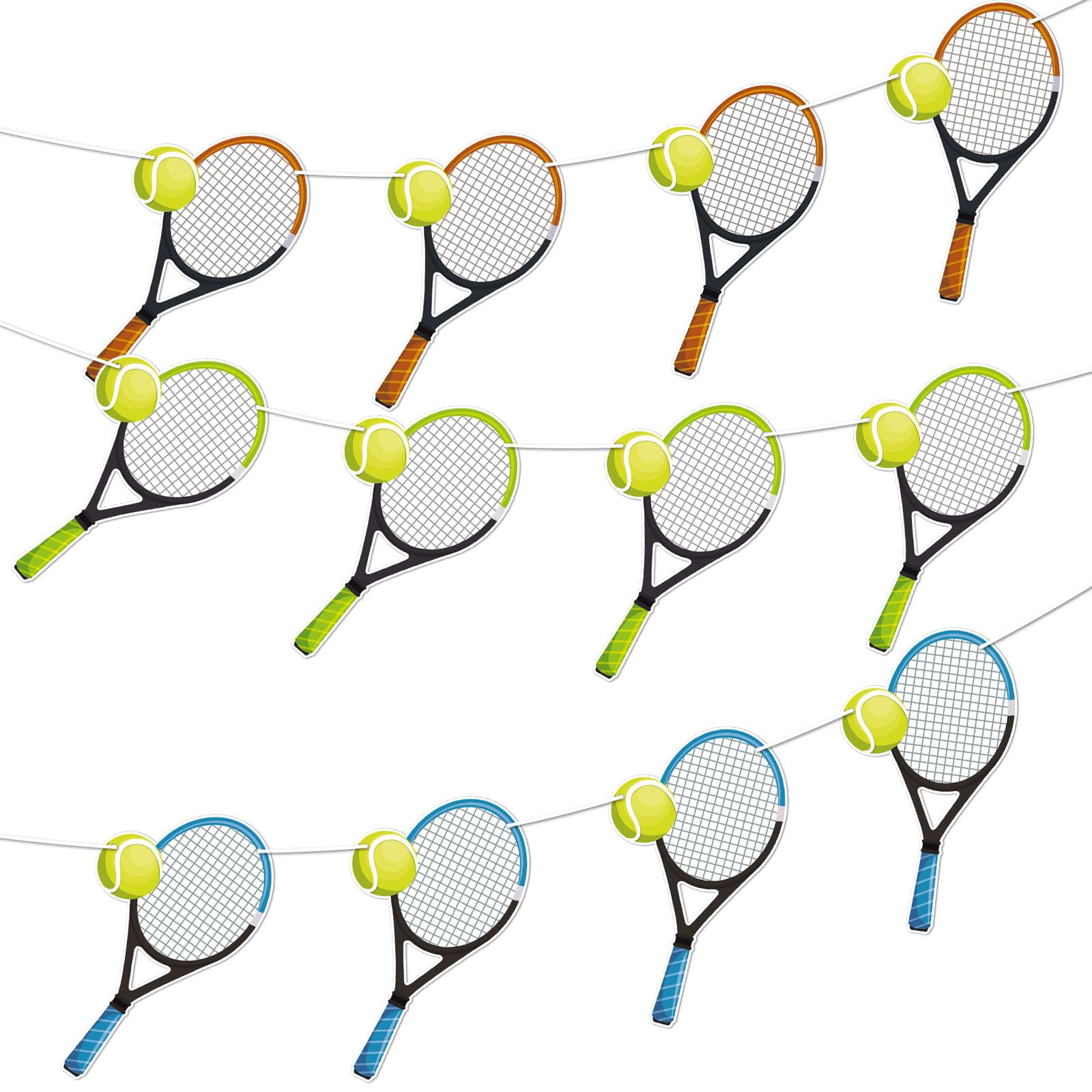 Wimbledon Tennis Racket and Ball Banner Party Decorations, 12Pcs Tennis Bunting Decorations, Wimbledon Party Decoration Themed Bunting for Indoor Outdoor Garden Bar Restaurant