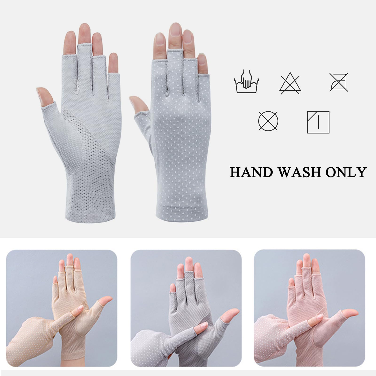 LZbeove 3 Pairs Summer Non Slip Fingerless Gloves Cycling Biking Gloves Nail Manicure Gloves for Women and Girls Gloves for Driving Riding Fishing Golfing Outdoor