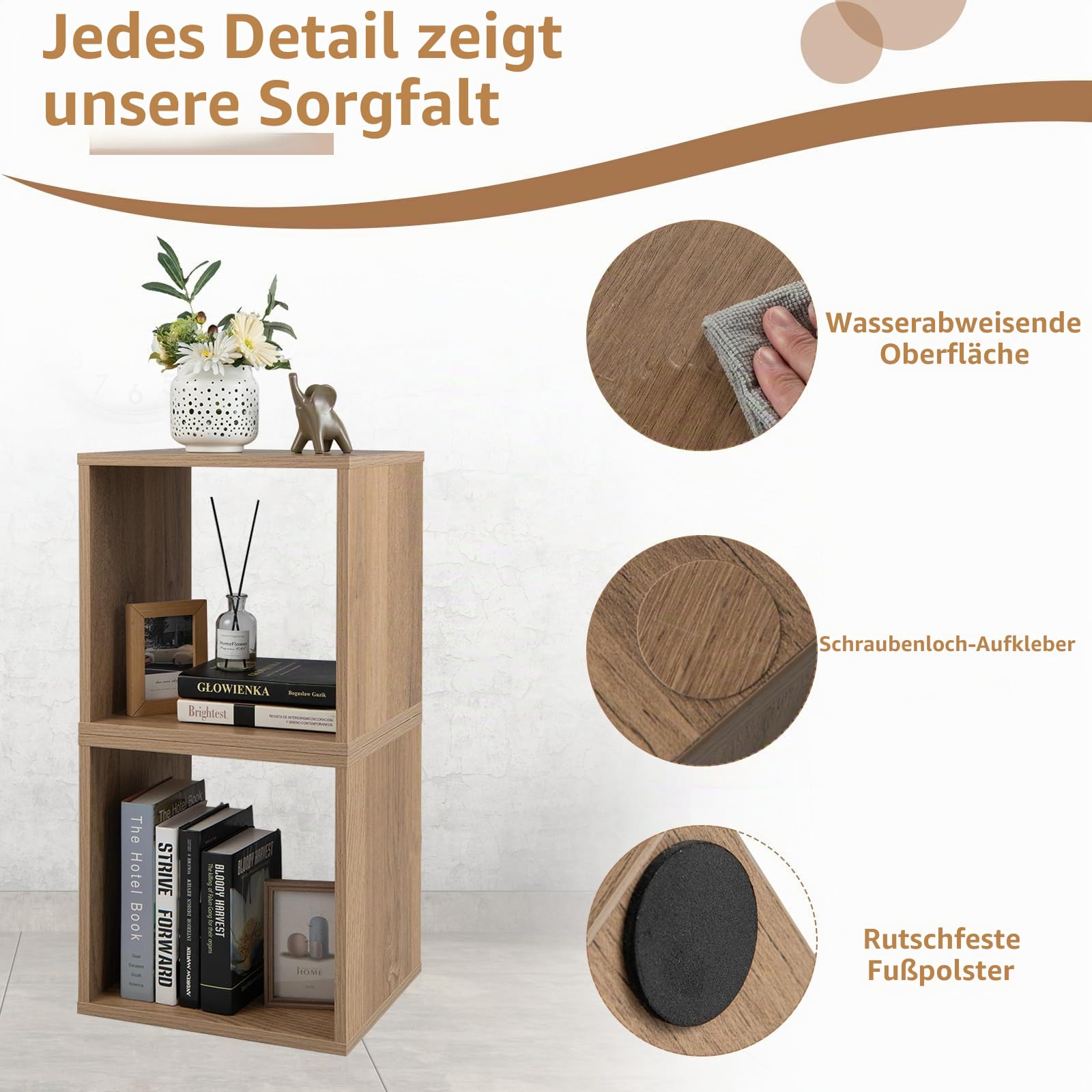 KOMFOTTEU 2er Regalwürfel, Stapelbare Aufbewahrungswürfeln Holz, Bücherregal Cuberegal mit Kippschutz, Würfelregal 38x33cm freie Kombination, Quadratisches Regal für Wohnzimmer Schlafzimmer Büro