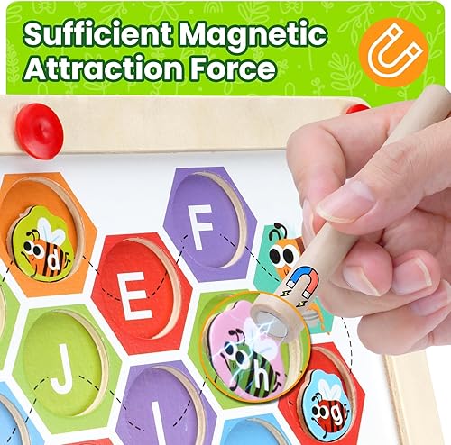 Miniatura 4 de Tablero magnético de laberinto de letras del alfabeto, juguete Montessori de madera para habilidades motoras finas, juguetes de clasificación para