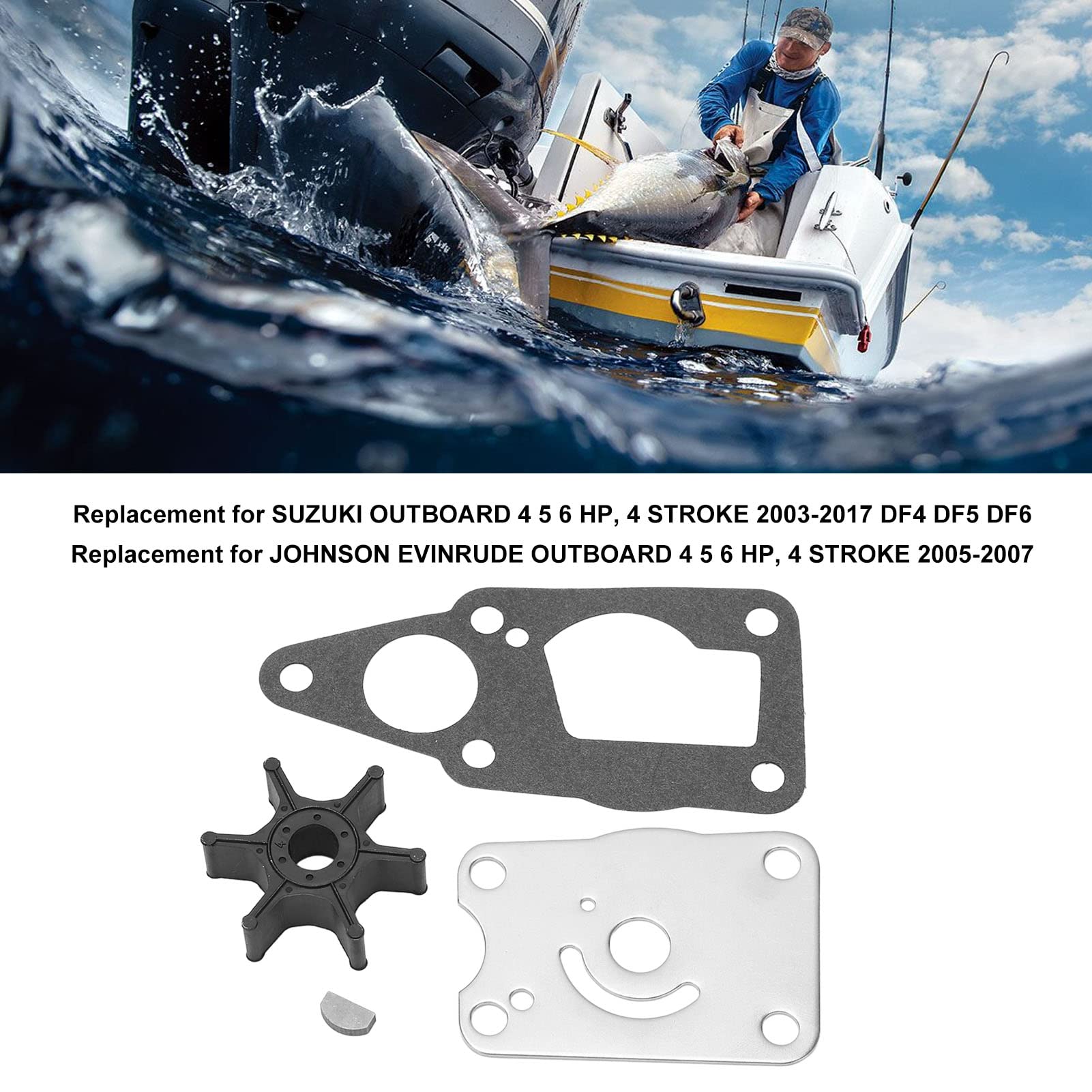 OUKENS Reparatursatz für Wasserpumpenlaufräder, 17400-98661 Wasserpumpenlaufrad-Service-Kit für Suzuki 4-Takt 4 5 PS DF4 DF5 Außenbordmotoren 17400-986L1 17400-98660 5034323 Modelle Sierra 18-3266