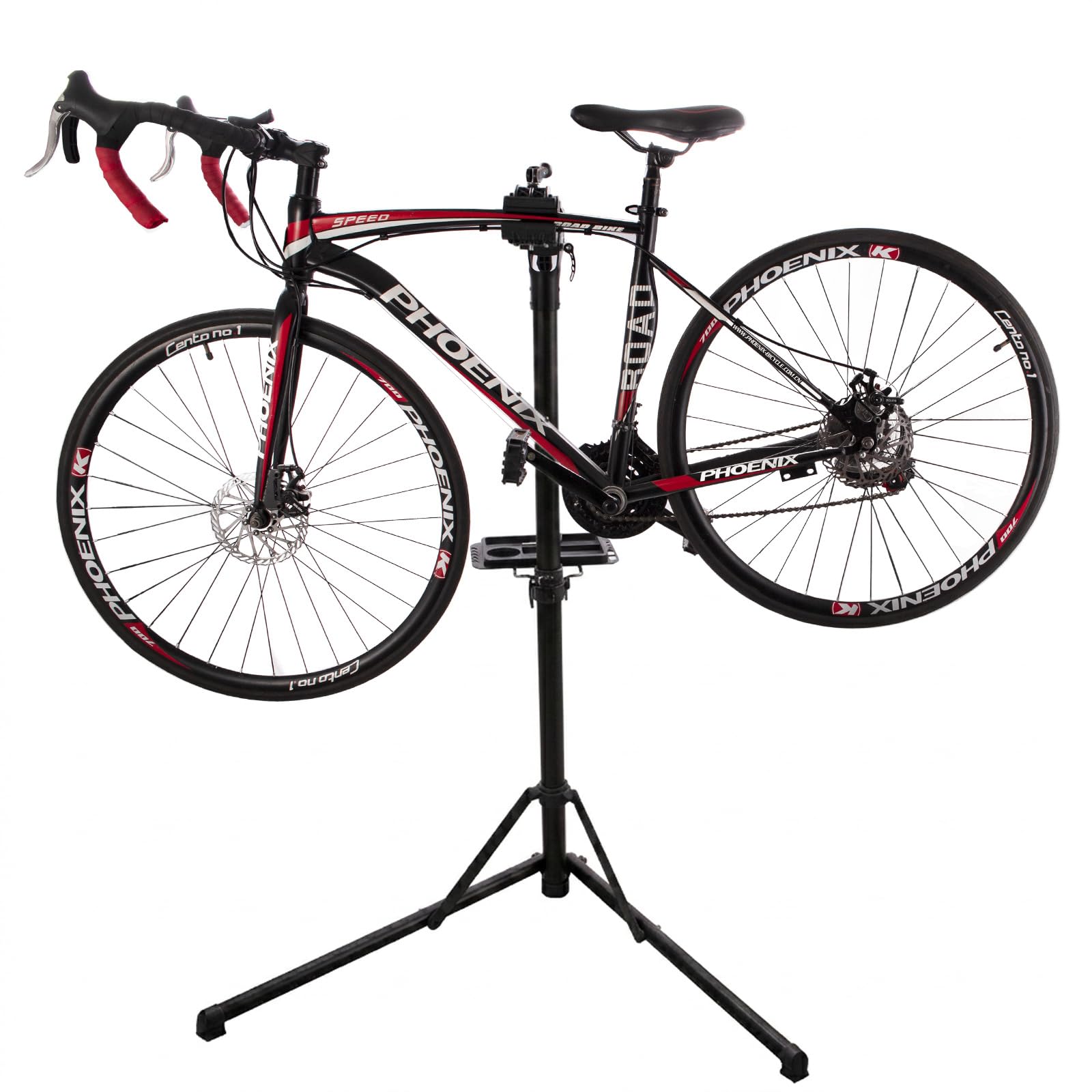 Helo Fahrrad Montageständer Reparaturständer aus Aluminium höhenverstellbar, 360° drehbar, klappbar, mit magnetischer Werkzeugablage 50 kg XL