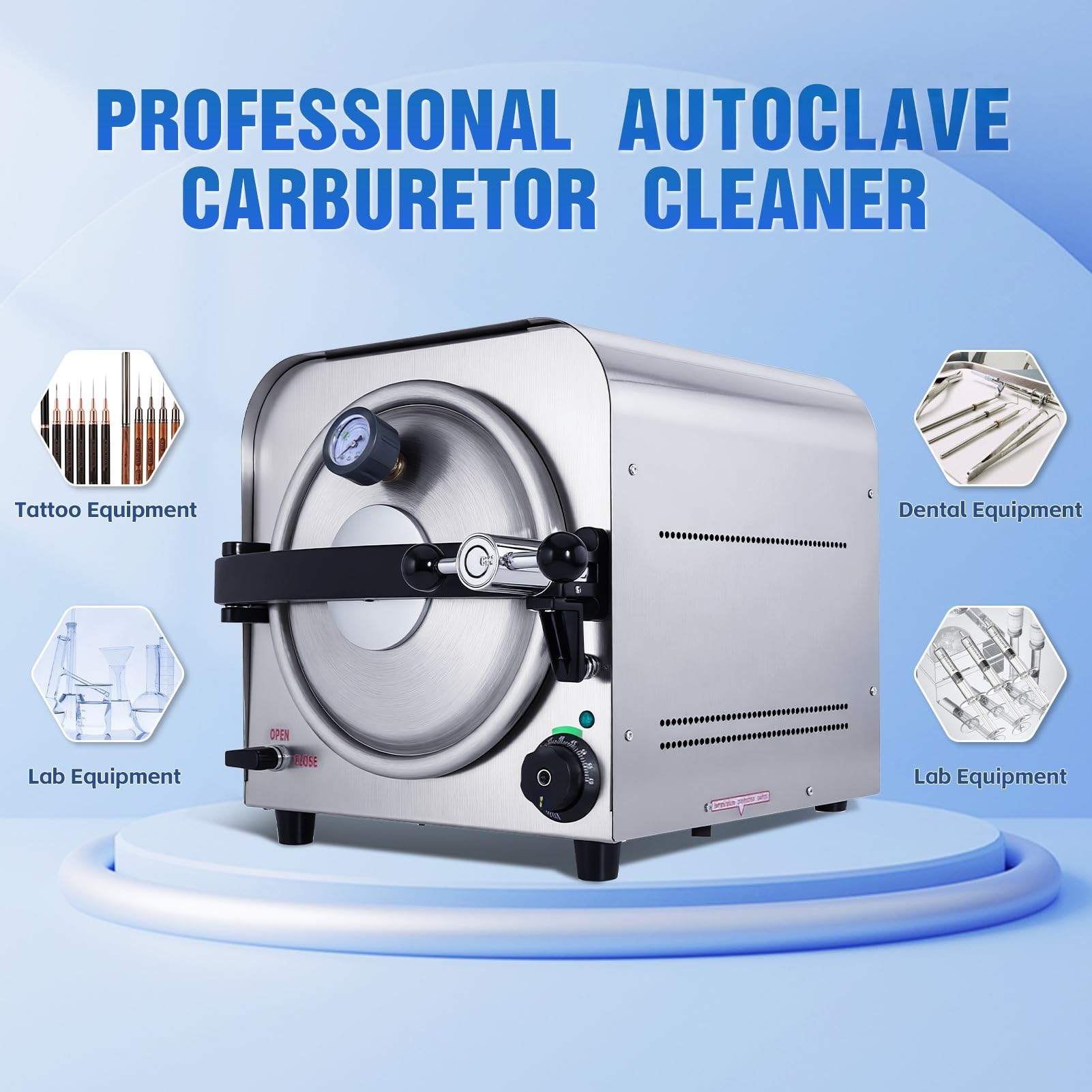 Esterilizador de vapor de autoclave de 14 litros, equipo de esterilización de laboratorio, autoclave de vapor de alta presión 900 W con manguera de drenaje y 3 bandejas