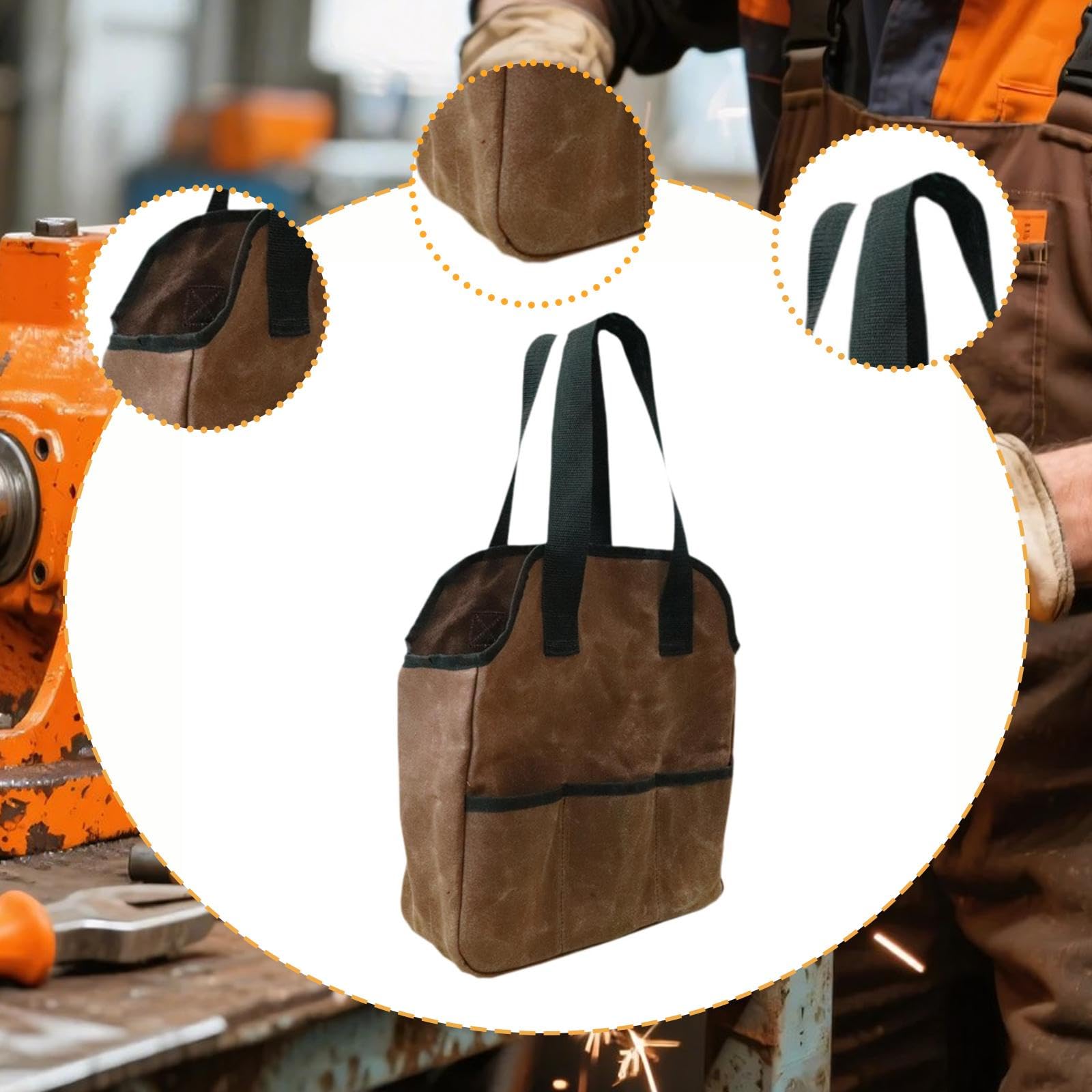 Bolsa de herramientas resistente para herramientas de jardín, bolsa de almacenamiento de lona encerada de 12 x 5 x 14 pulgadas con bolsillos, llaves y organizador de tijeras