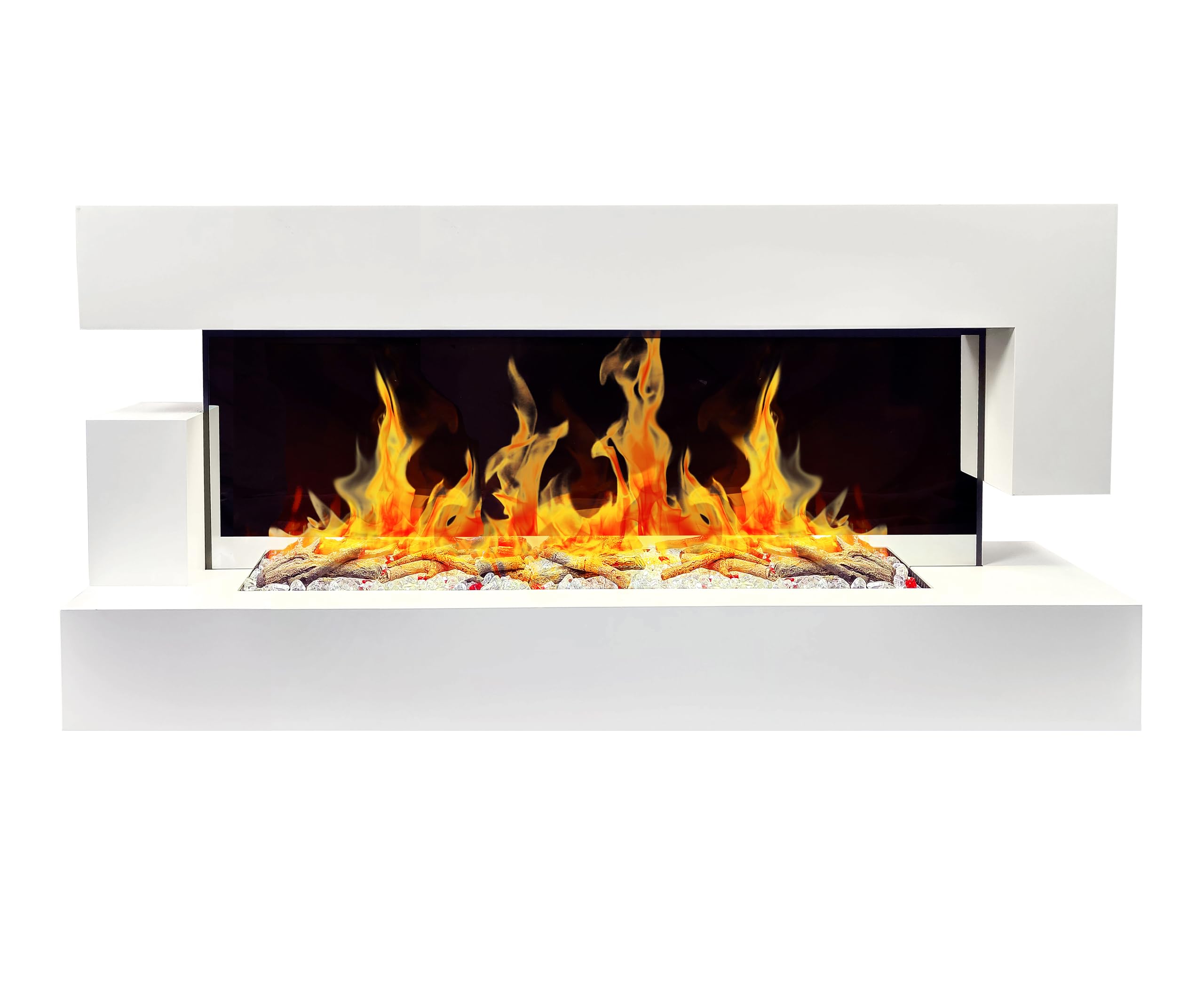 CHEMIN'ARTE Camino elettrico LED da parete Quarzt 3XL 150 cm - Bianco - Effetto fiamma LED - Telecomando, Caminetto con Timer e Controllo Automatico di Temperatura
