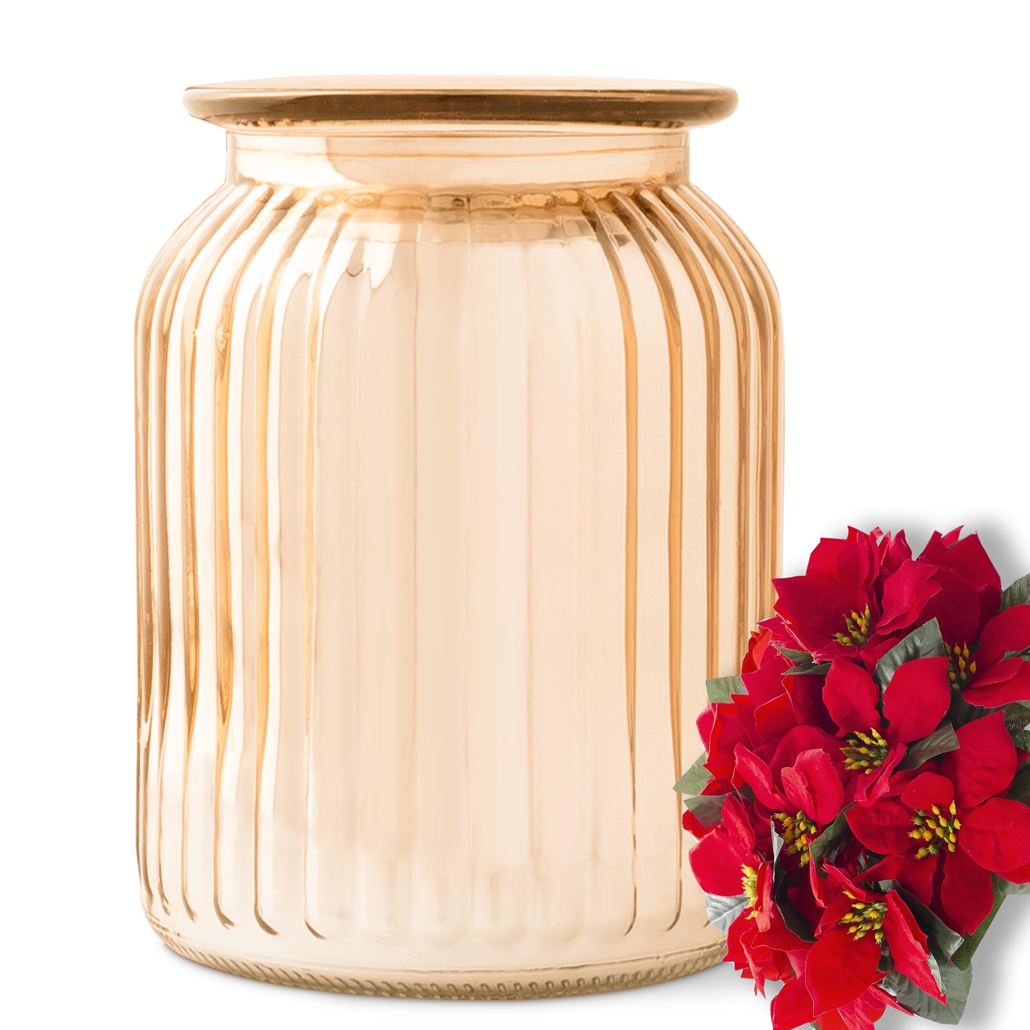 Wrenbury Gold Vase for Flowers Mirrored Design 18.5cm - Ribbed Glass Vase - Gold Glitter Jar for Home Decor