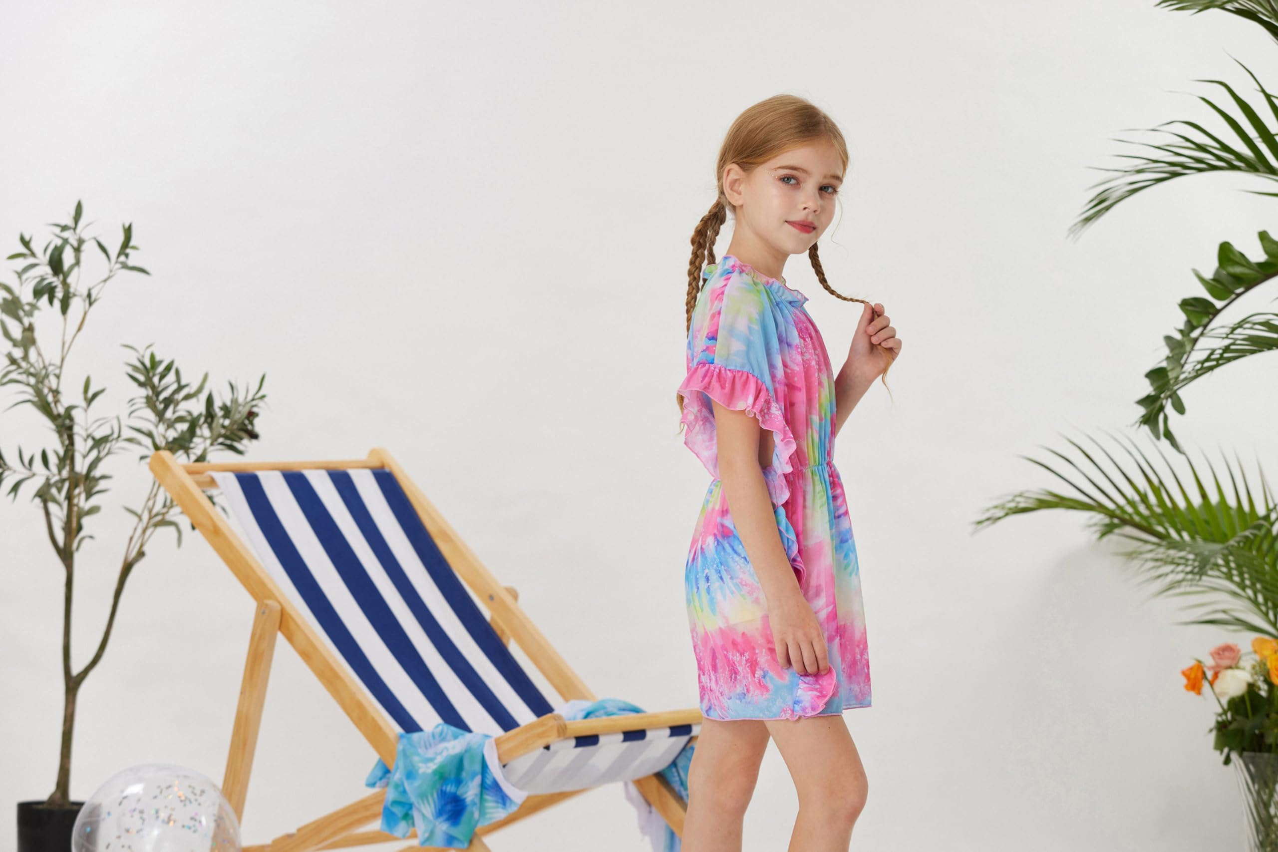 GRACE KARIN Vestido de baño para niñas, salida de baño, vestido de playa casual, manga dolman, cintura elástica, malla