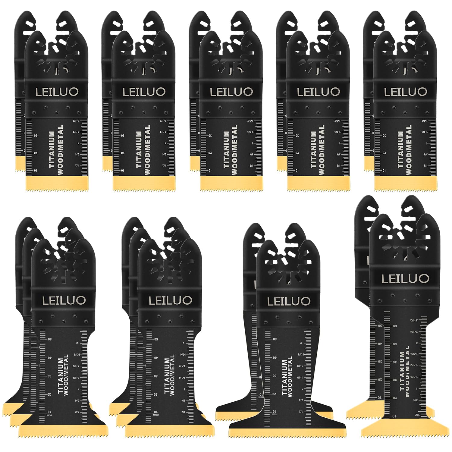 LEILUO 20 Pcs Titanium Oscillating Multitool Blades Kit Extra-Long & Wide Multi Tool Blades with Storage Bag Universal Oscillating Tool Accessories for Wood Nails Drywall Fits DeWalt Makita and More — image 1