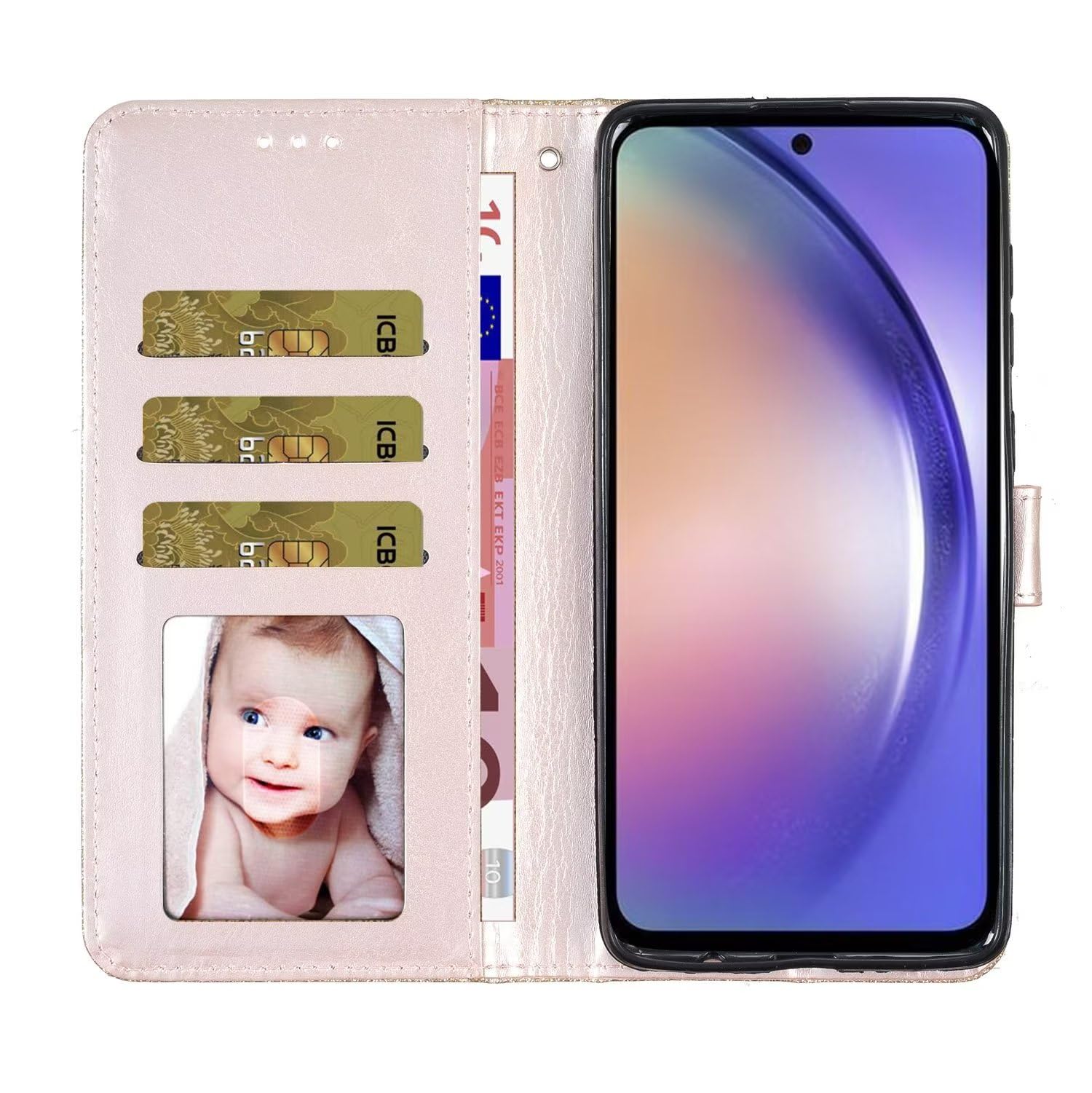 Nadoli Cover Portafoglio Con Cordino Per Xiaomi Redmi Note 10 4G – Custodia In Pelle PU Con Porta Carte E Supporto – Glitter Rosa