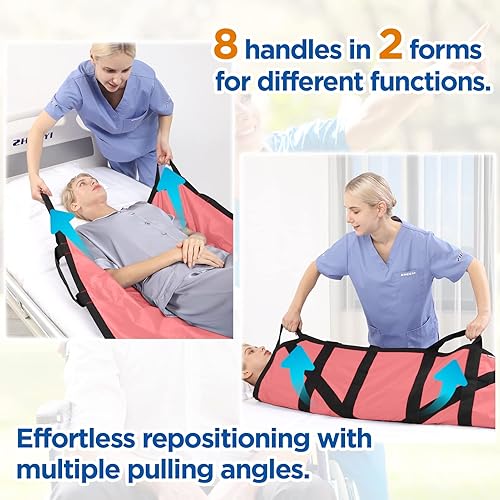 Miniatura 15 de Almohadilla de cama de posicionamiento con asas reforzadas, asistente de hoja de transferencia de pacientes de 48 x 40 pulgadas para levantamiento