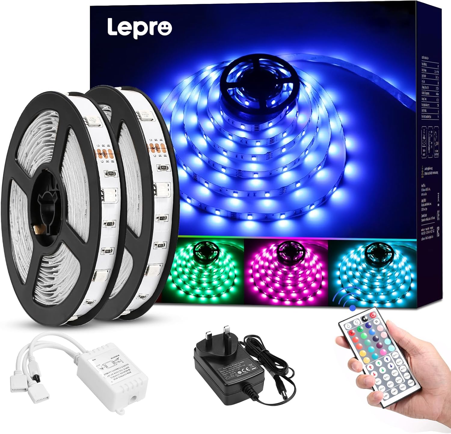 Lepro 20M LED Strip Lights with Remote, Dimmable, RGB Colour Changing