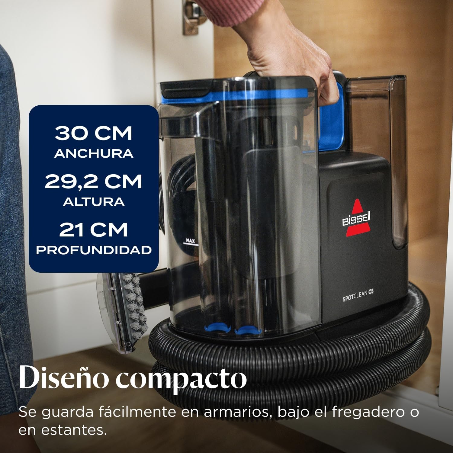 BISSELL SpotClean C5, Aspiradora de Agua Tapicería, Lava Aspiradora Ligera con Sistema Triple Action, Limpiador de Liquidos para Alfombras, Tapicería, Sofá, Auto & Más, Motor Potente de 400W, 3861N