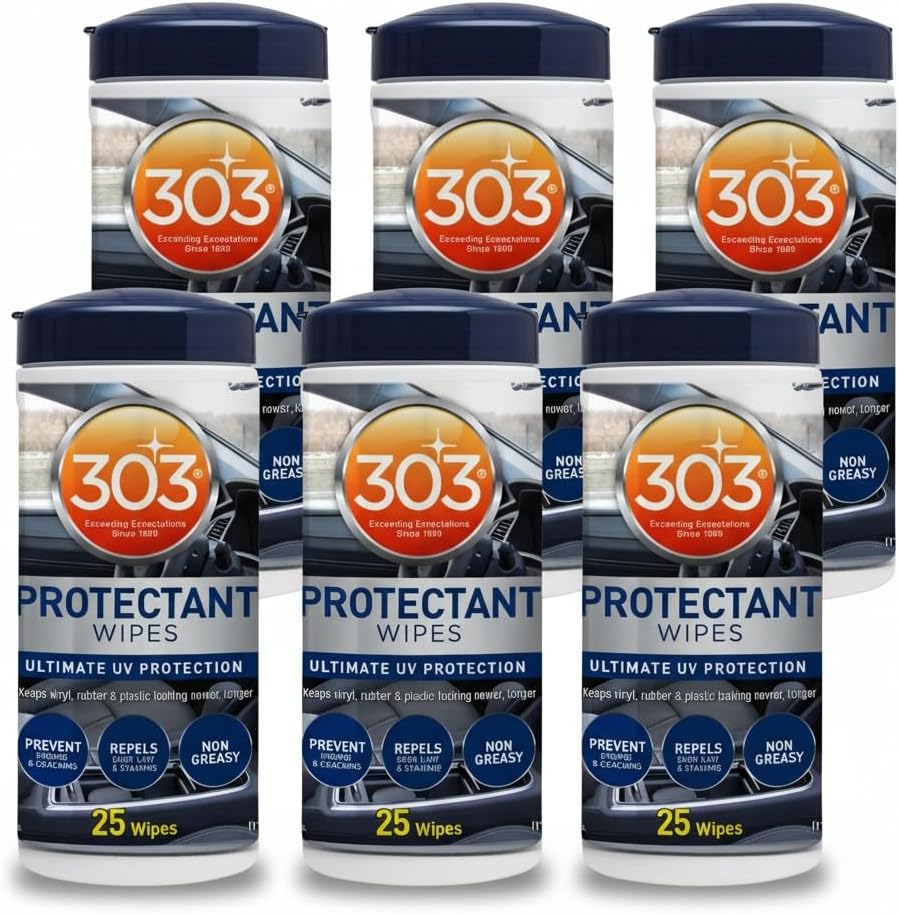 303 Products Automotive Protectant Wipes - Helps Prevent Fading & Cracking, Repels Dust, Lint & Staining, Superior UV Protection, Exterior & Interior Car Cleaning Supplies, 3PK