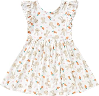 pureborn Baby Toddler Girl Viscose from Bamboo Dress Twirly Dresses 2-5T | OEKO-TEX Certified, buttery soft, stretchy, breathable, twirly flowy skirt, ruffle flutter sleeves, all-over prints