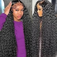 Vista 17 de Pelucas frontales de encaje 13x6 de cabello humano rizado profundo pre-desplumadas, peluca frontal de encaje de ondas profundas, pelucas húmedas