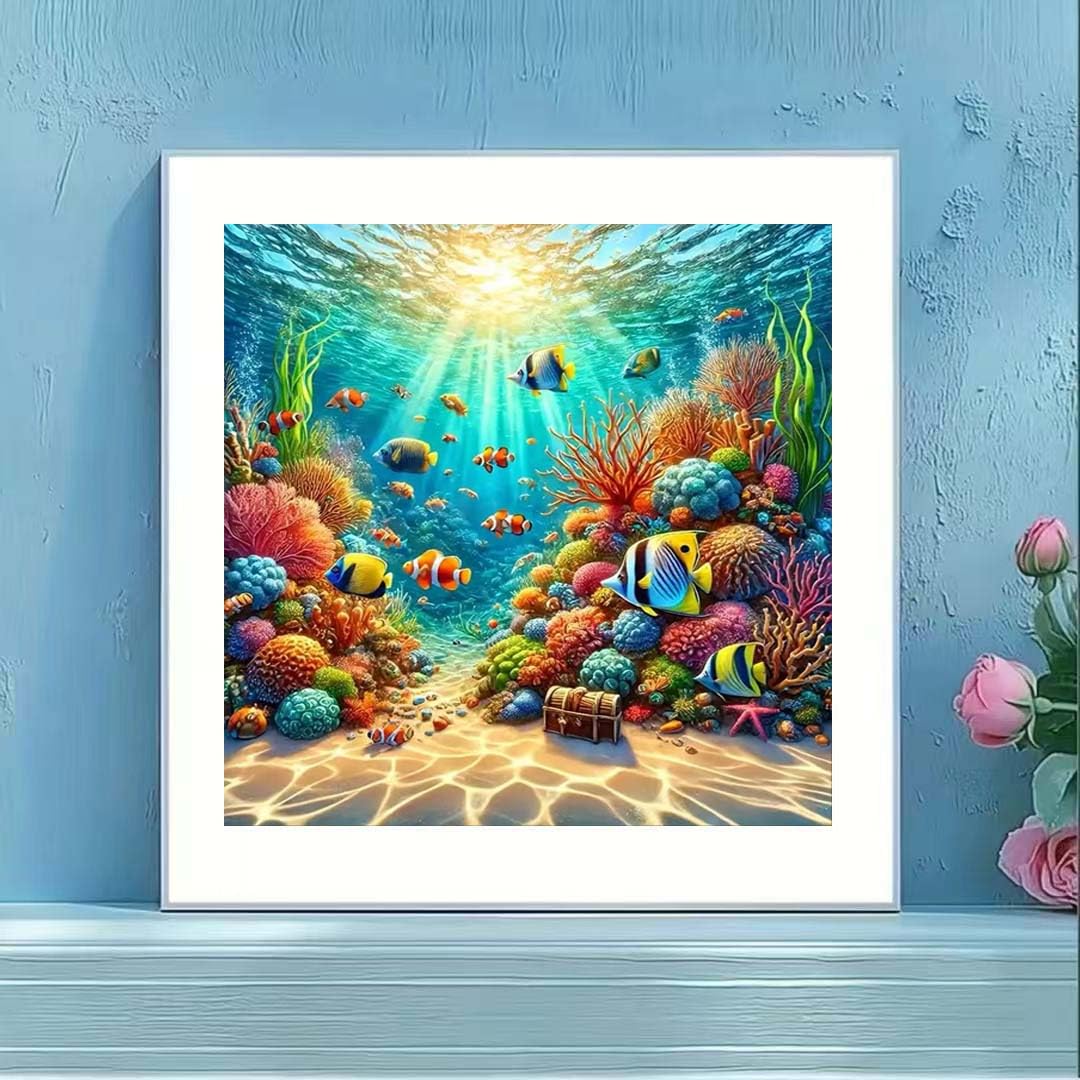 Fish Diamond Art Kits for Adults,5D Sea Coral Reef Landscape Diamond Painting Kits for Adults Beginner,DIY Full Drill Diamond Dot Painting Gem Art Kits for Adult,Home Wall Decor 13.79 X 13.79Inch - 3