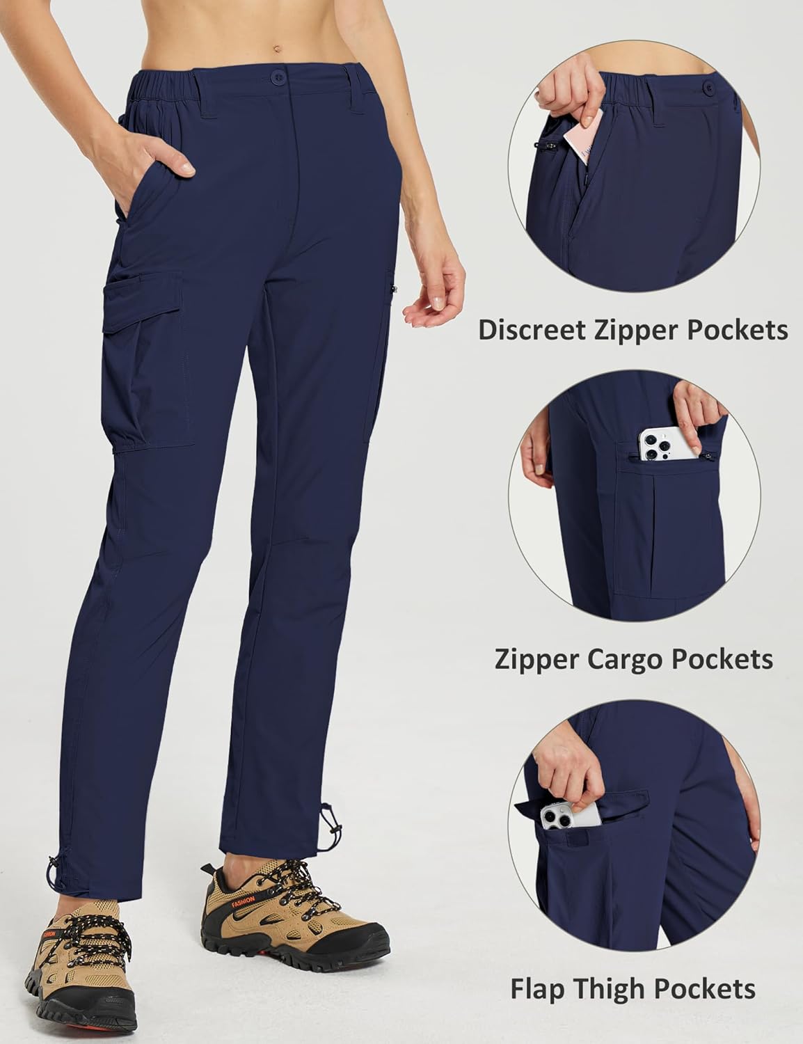 MOURCE Womens Hiking Pants Lightweight - Quick Dry Water Resistant Cargo Pants Women with 7 Pockets & Adjustable Ankle Cuffs