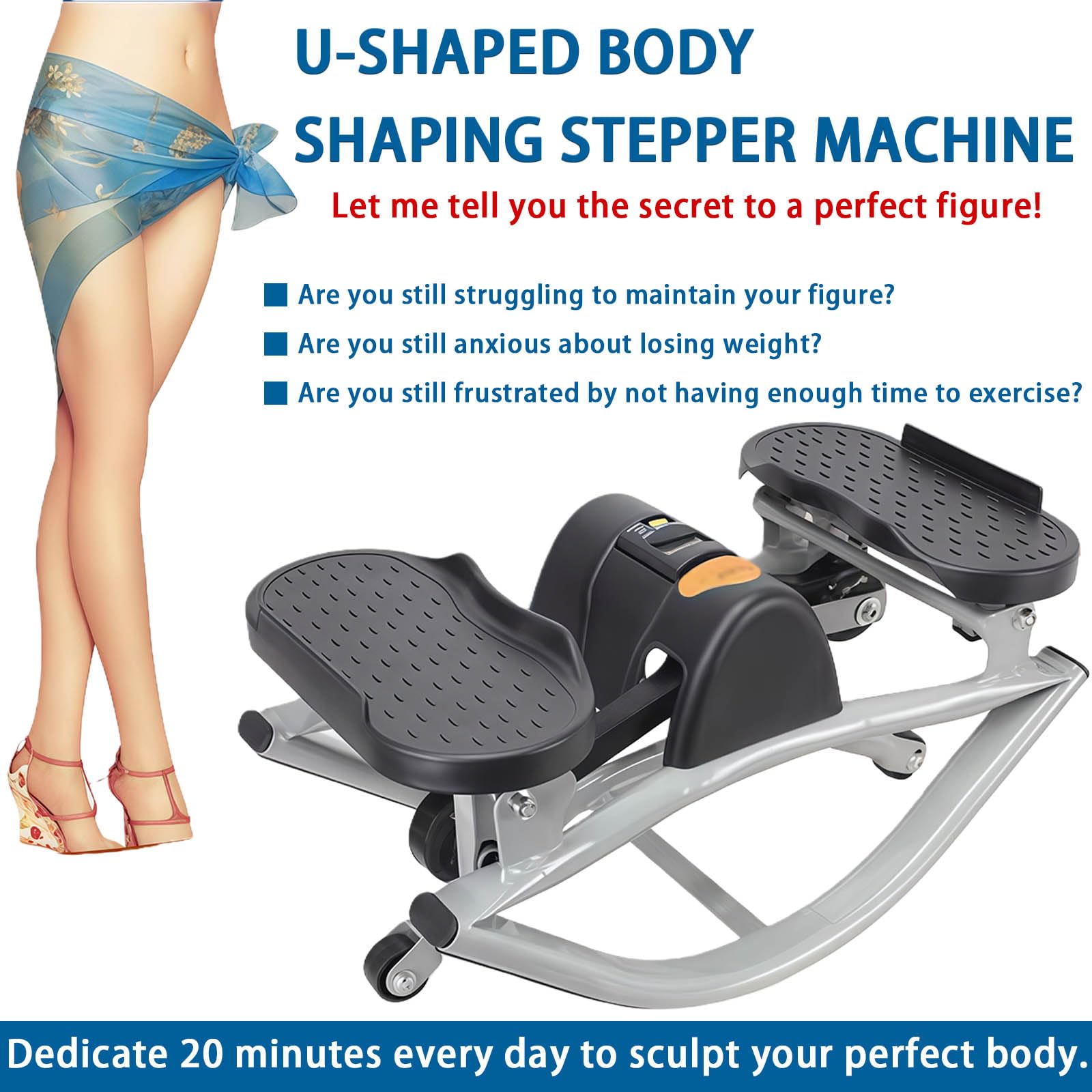Side to Side Rock Stepper, Mini Exercise Machine with Digital Display for Legs & Po, Full Body Workout at Home