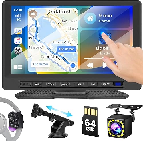 Estéreo portátil inalámbrico para automóvil Apple CarPlay de 7 pulgadas, soporte para tablero CarPlay con Android Auto, pantalla táctil Full HD,