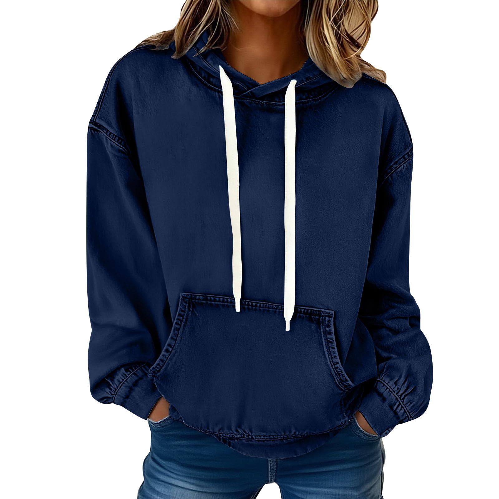 Generico Felpa Leggera Donna Felpa in Cotone Tinta Unita Caldo e Morbido Felpe Sportiva con Cappuccio Pullover da Invernale con Coulisse Classico e Comodo Sweatshirt Leggero per Fitness Jogging