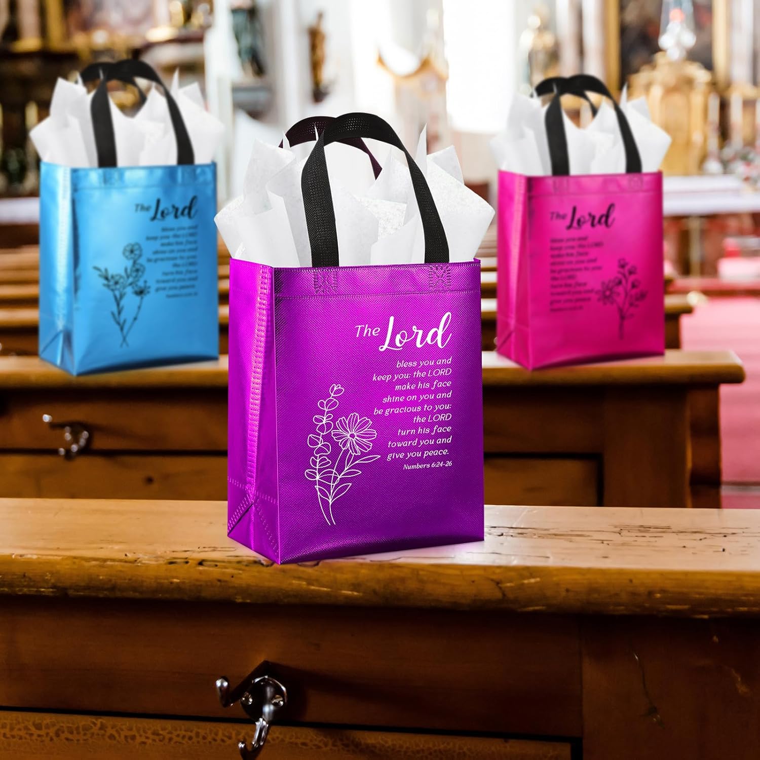 Sweetude 50 Set Christmas Christian Gifts Bags with Tissue Paper, Medium Bible Verse Totes, Reusable Non-woven Holiday Religious Gift Bags for Church Welcome, Christmas Exchange - Image 8