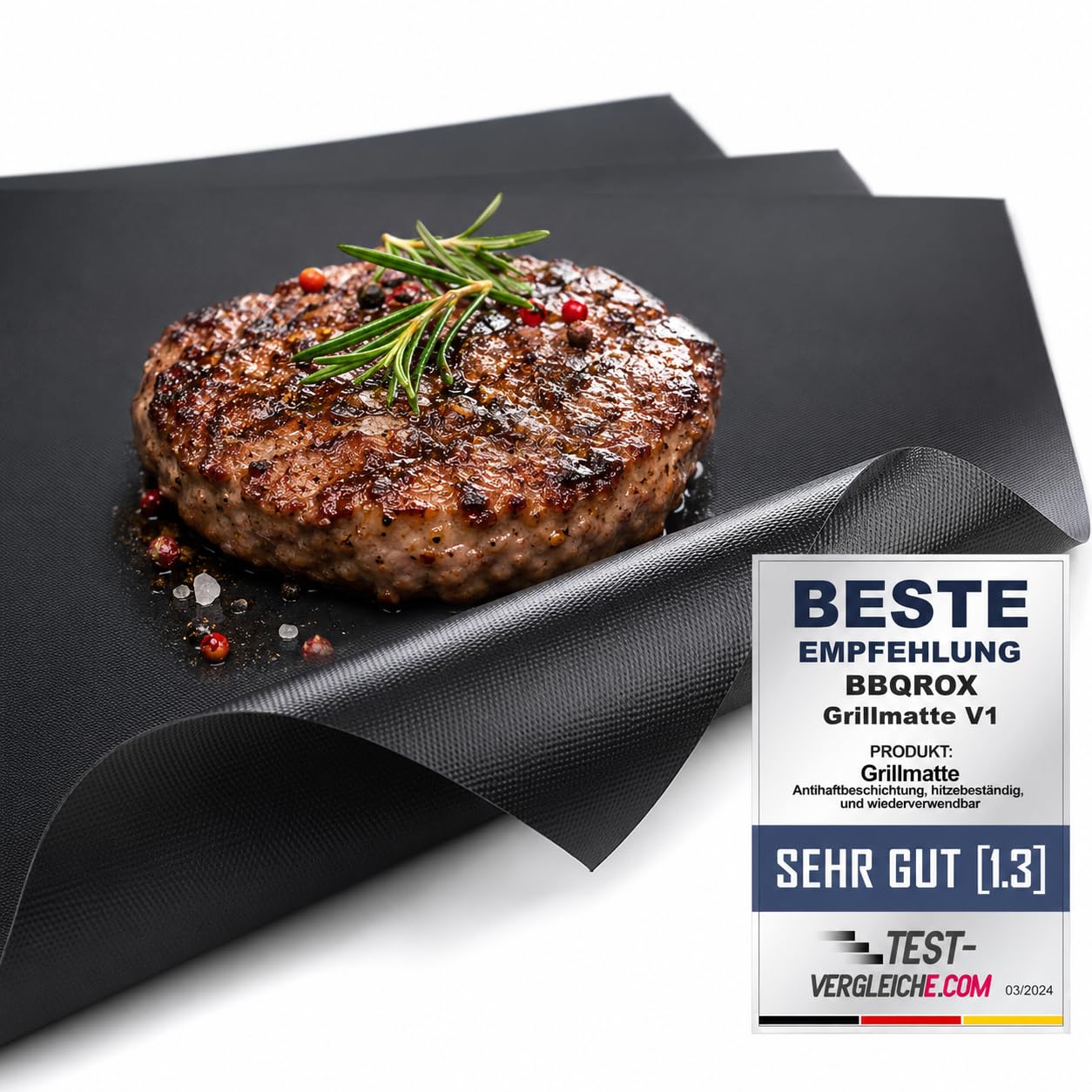 BBQROX maty do grillowania, zestaw 3 szt. (50 x 40 cm do 300°C), zwycięzca porównania 2024, do grilla gazowego, grilla elektrycznego i piekarnika, wielokrotnego użytku, nieprzywierająca podkładka do