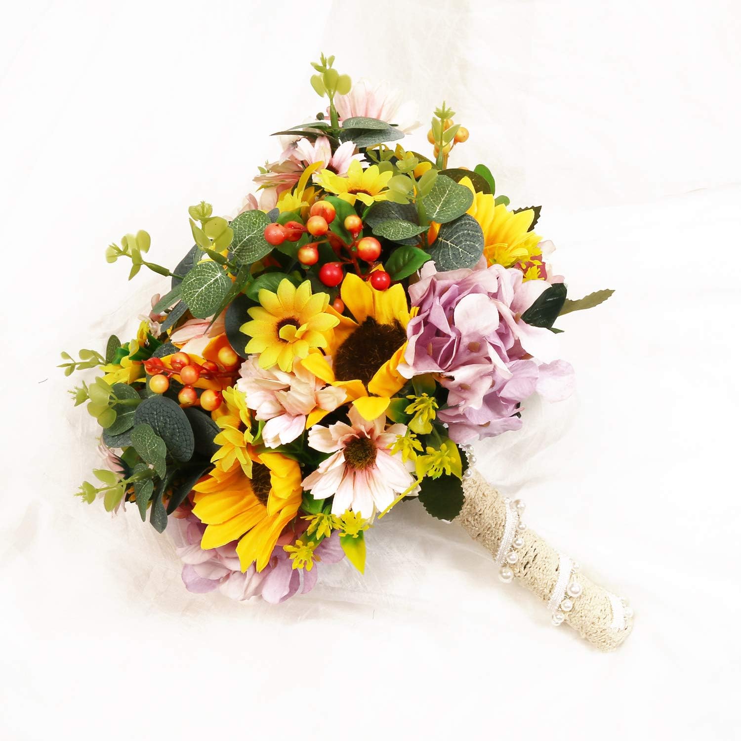 U'Artlines Artificial Sunflower Bridal Wedding Bouquet Romantic Handmade Holding Flower for Wedding Party Home Decoration (Bouquet B)