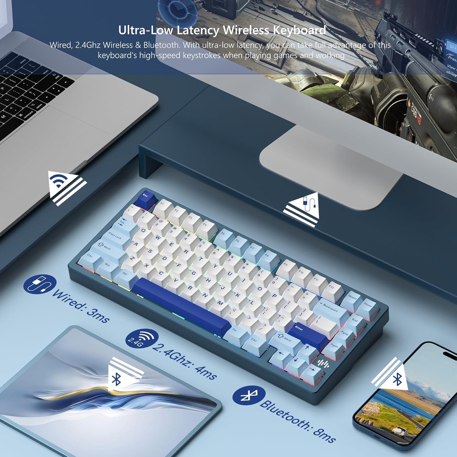 RD75 Pro 75% Clavier de Jeu à libération Rapide sans Fil en Aluminium